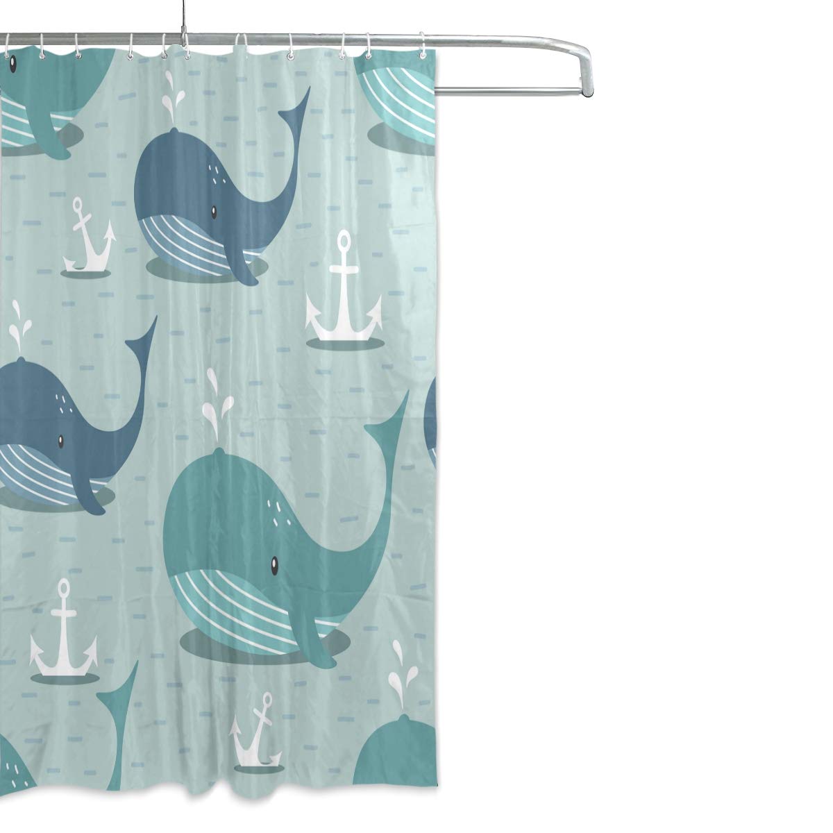 ALAZA Whale Anchor Shower Curtain 72 x 72 Inch - Waterproof Polyester Bathroom Decor with Hooks - Perfect for Nautical Themed Bathrooms & Kids' Rooms