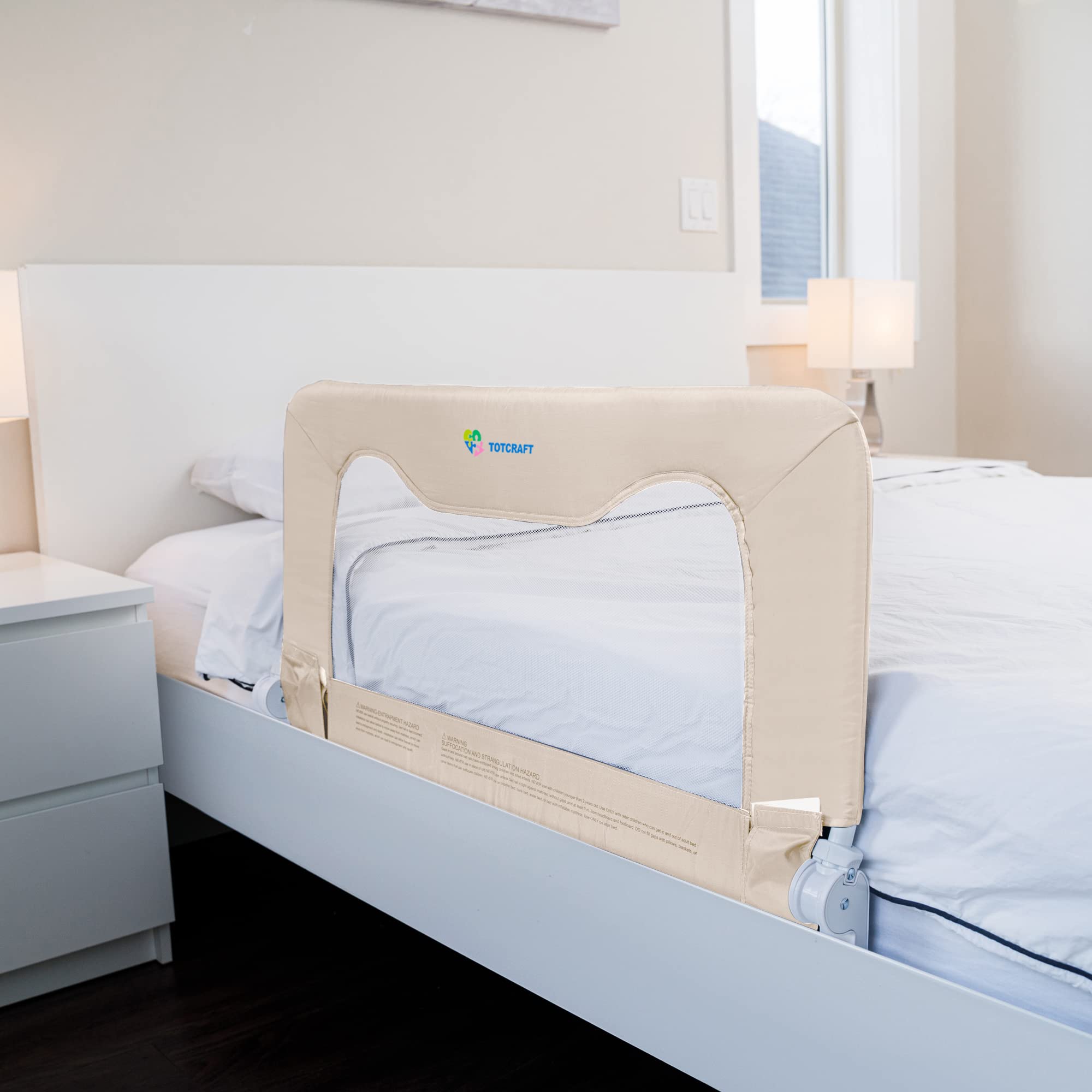 TotCraft Universal Toddler Bed Rail Guard - Safety Bed Rails for Kids, Babies & Toddlers - Fits Crib, Twin, Full, Queen & King Size Beds - Beige (35.5