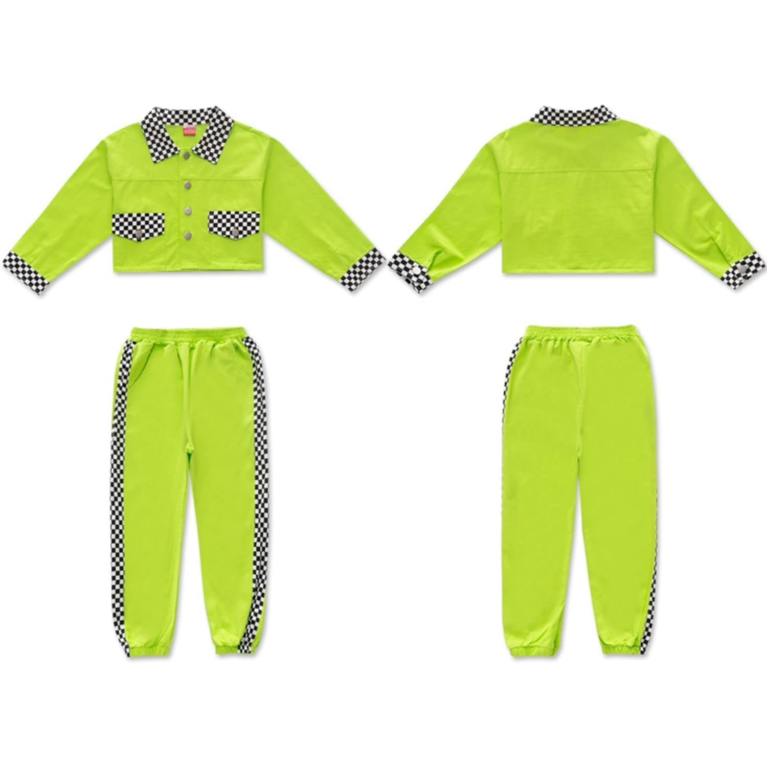 LOLANTA Girls Hip Hop Street Dance Clothes 3PCS Checkered Outfit K-pop Costume Pant Set for Dance Performance, Stage Show and Party Wear
