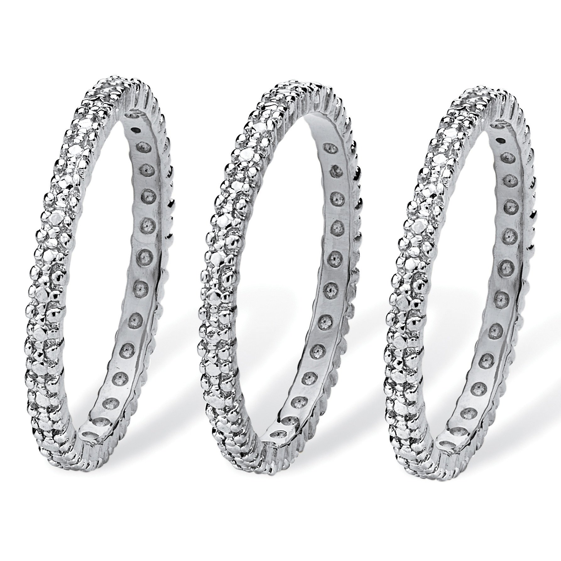 Platinum Plated Genuine Diamond Stackable Eternity Ring Set for Women - 3 Piece Wedding Band Set, Anniversary Gift, Bridal Jewelry for Everyday Wear & Special Occasions