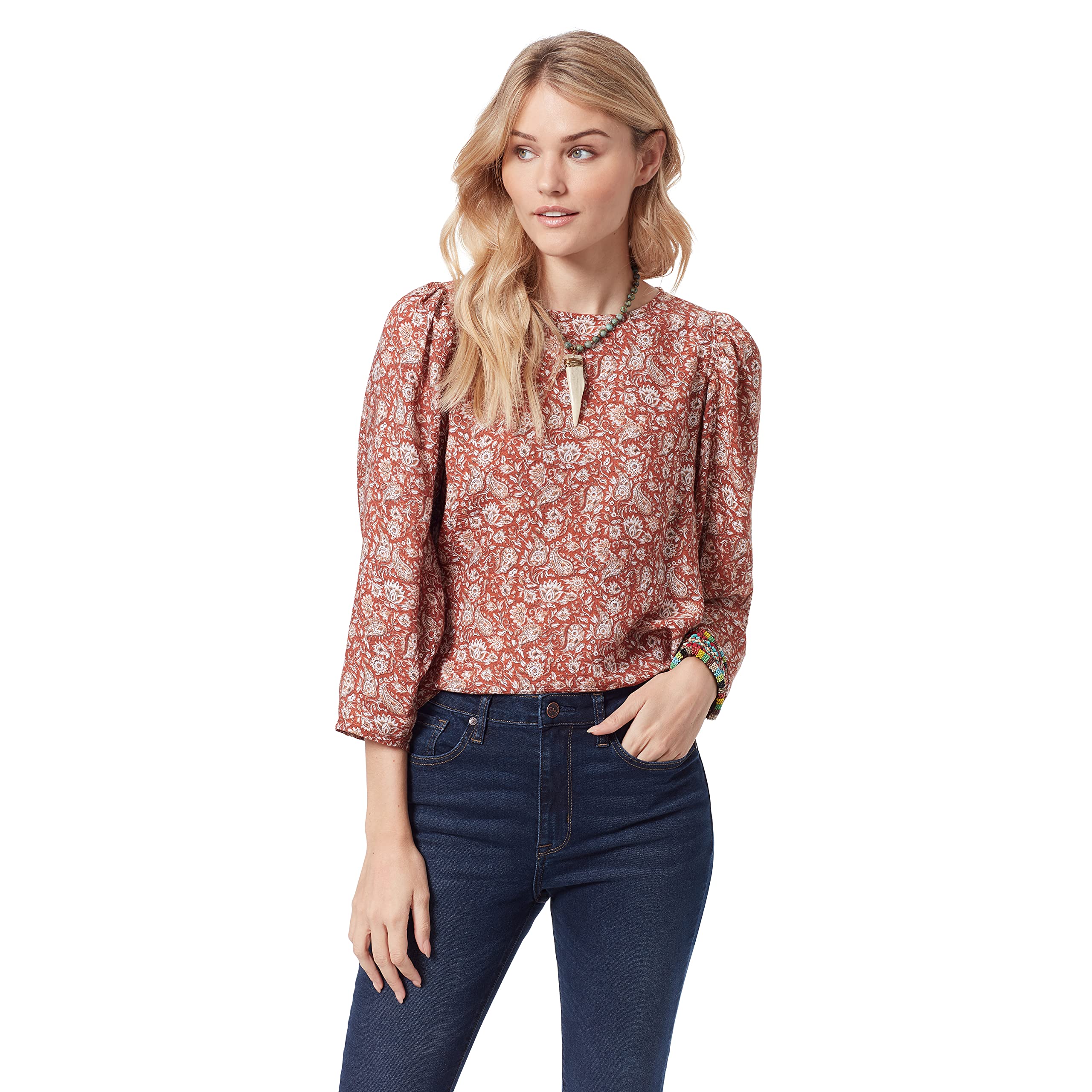 Sam Edelman Women's Clementine Puff Sleeve Blouse - Canyon Blossom & Ginger Bread Print, Medium US Size | Casual Chic Top for Work, Date Night & Spring Outfits