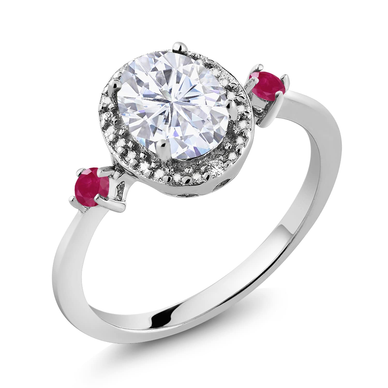 925 Sterling Silver Red Ruby & GH Moissanite Ring Set (1.63 Cttw) – Elegant Jewelry for Women, Perfect for Weddings, Anniversaries & Special Occasions | Gem Stone King