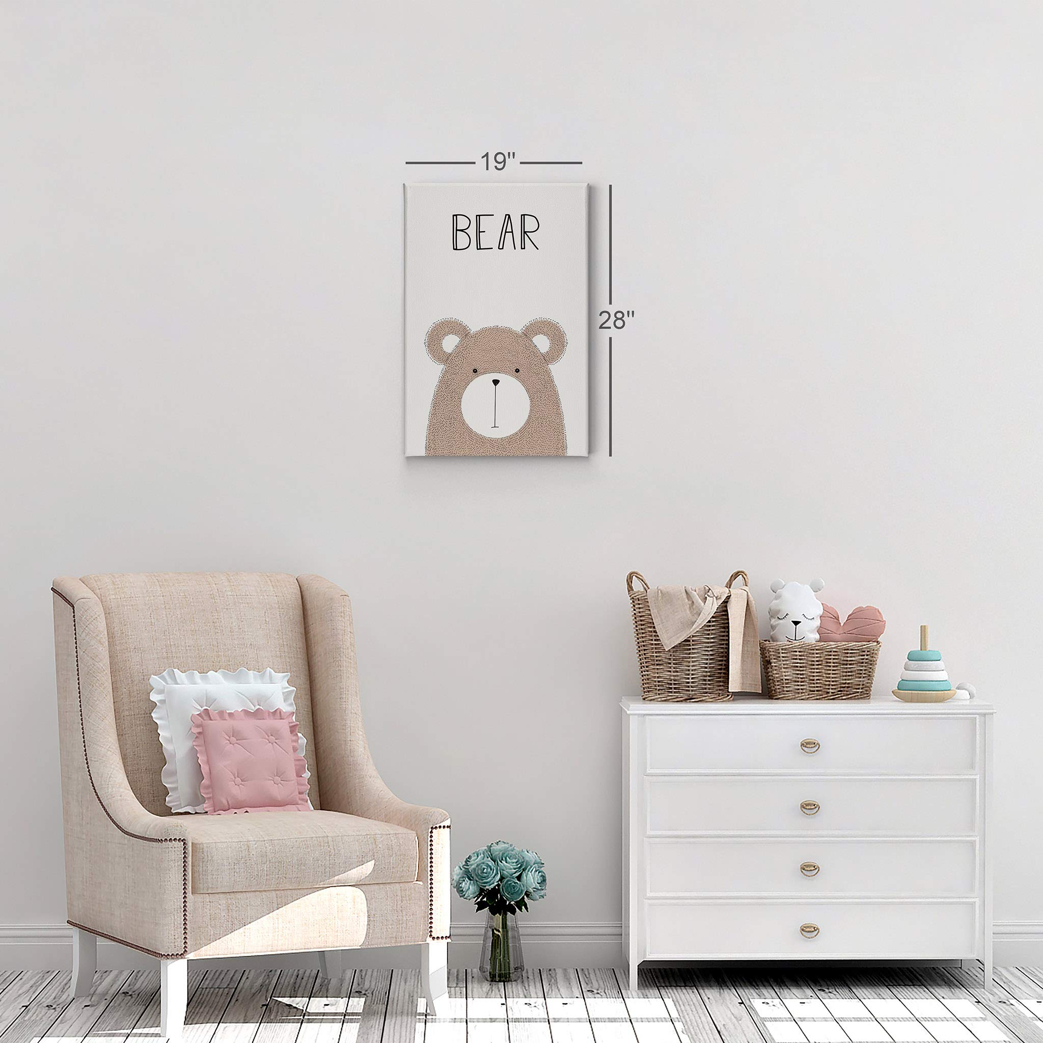 Pretty Bear Painting and Lettering Cream Background Canvas Print - 40x30 Inch Nursery Wall Art for Baby & Kids Room Decor - Made in USA | Perfect for Nursery, Bedroom, Playroom & Gift Giving