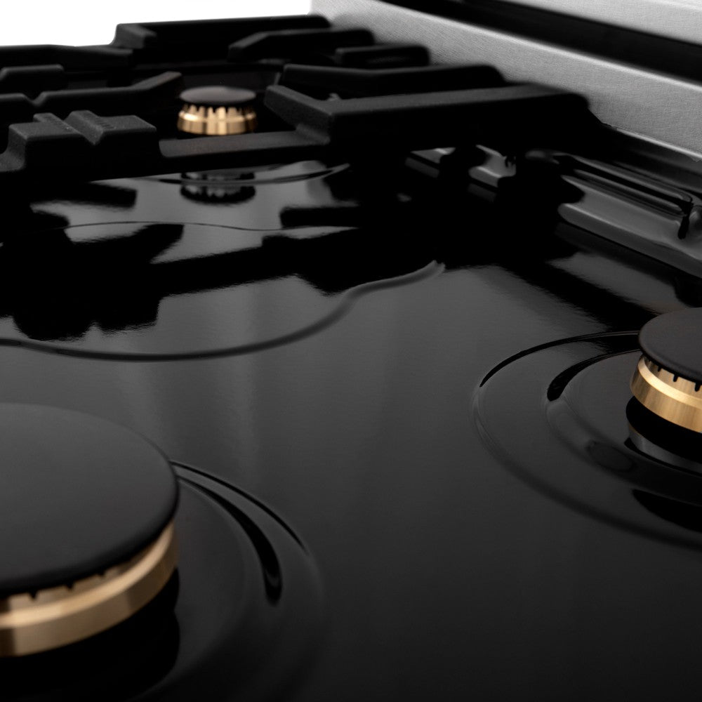 ZLINE Autograph Edition 30-Inch 4-Burner Gas Rangetop with Porcelain Cooktop - Satin Stainless Steel & Polished Gold Accents (RTSZ 30 G) - Perfect for Gourmet Kitchens & Modern Home Cooking