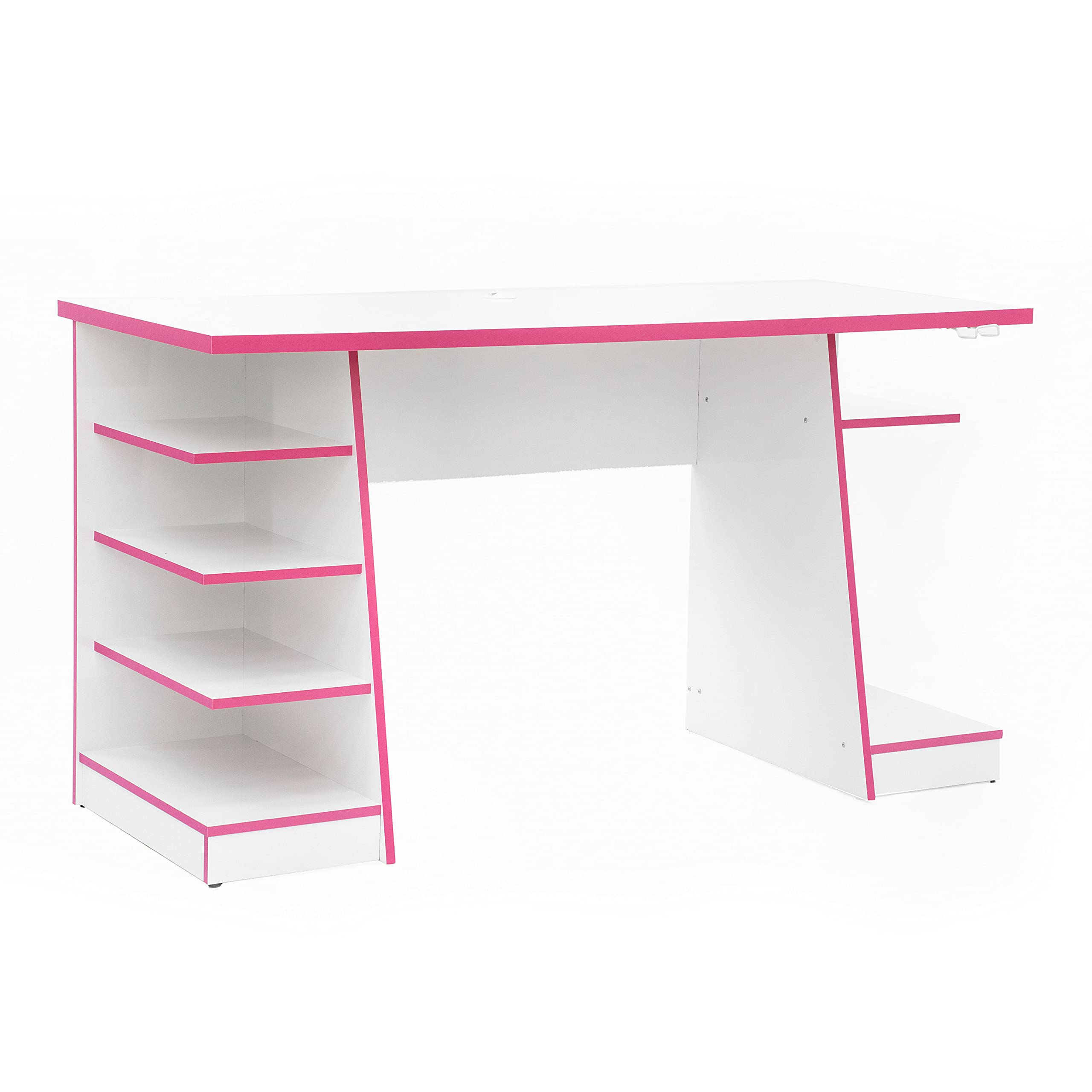Techni Sport Jango Gaming Desk with Shelves & Headphone Hook - Sturdy Particle Board Computer Desk in White - Perfect for Home Office, Gaming Setup & Workspace Organization