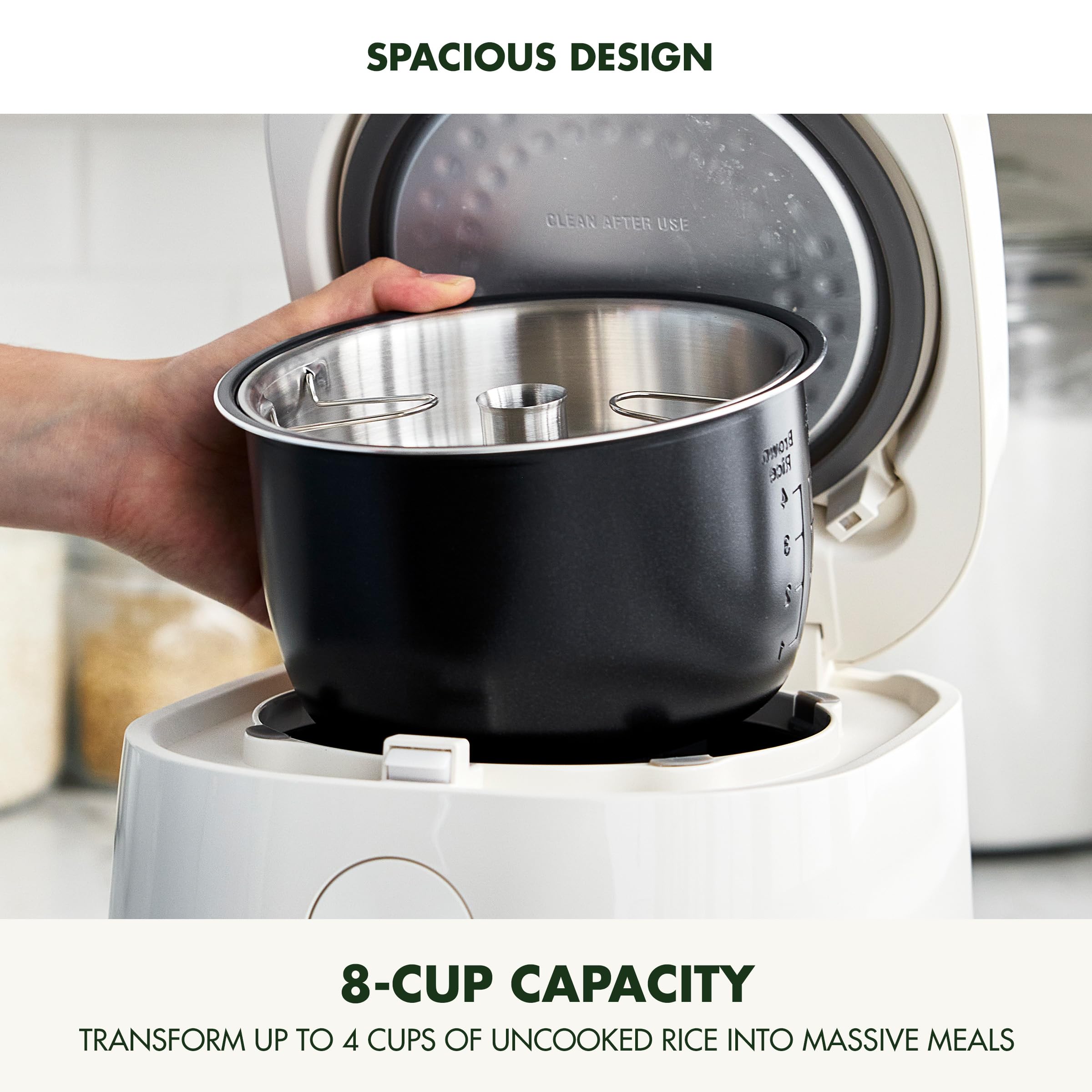 GreenPan Nonstick Electric Rice Cooker - 4 Cups Uncooked (8 Cooked) Capacity, 10 Preset Programs with LED Display, PFAS-Free Ceramic Coating, Delay Timer & Cool-Touch Exterior - Perfect for Healthy Meals, Meal Prep & Family Dinners - White