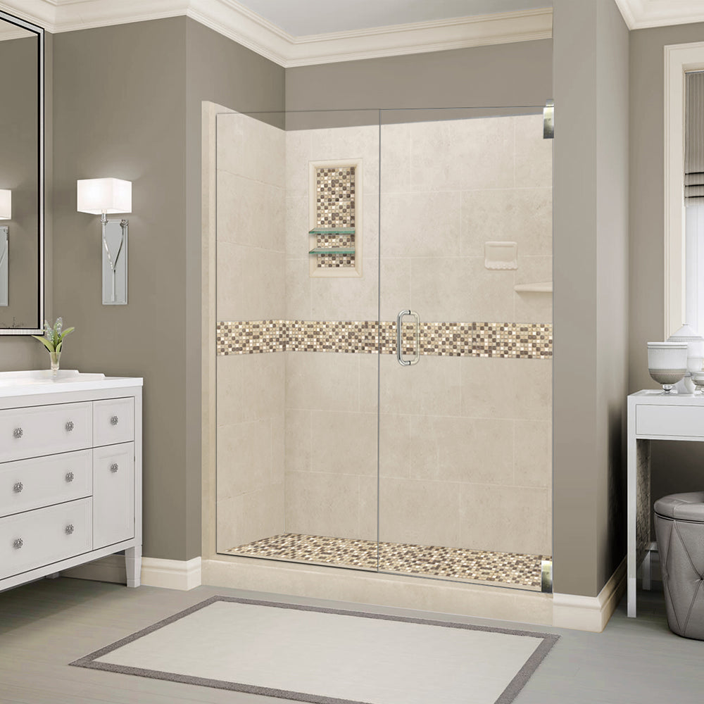 60 Alcove Desert Sand Sistine Stone & Roma Mosaic DIY Shower Remodel Kit - Waterproof Peel and Stick Tile Backsplash for Bathroom, Kitchen, Laundry Room, and Basement Renovation