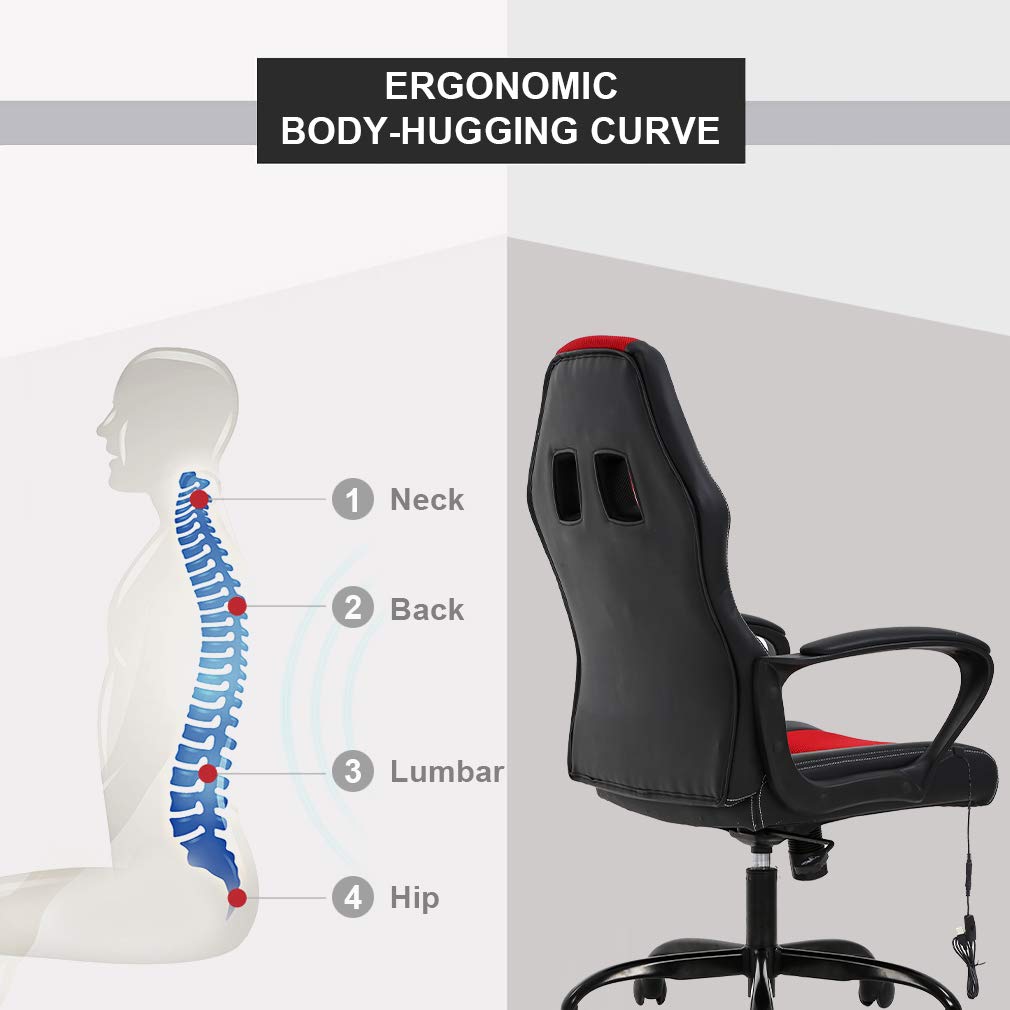 Ergonomic High Back Office Chair with Lumbar Support - Adjustable Swivel Rolling PU Leather Computer Gaming Chair for Adults - Perfect for Home Office, Gaming Setup & Workstation (Red)
