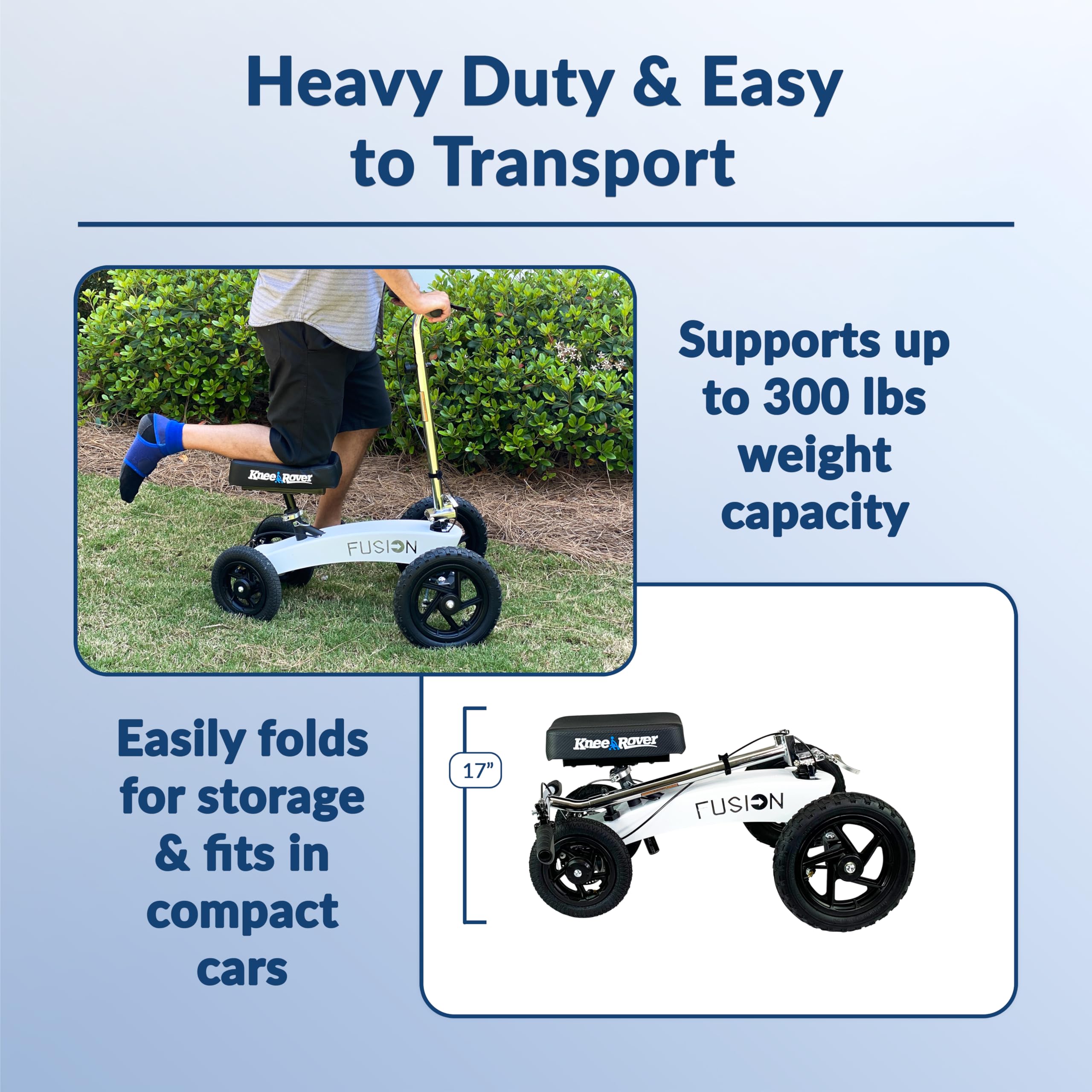 KneeRover All-Terrain Fusion 4-Wheel Steering Knee Scooter for Adults - Heavy Duty Knee Walker for Foot Surgery, Broken Ankle & Foot Injuries - Mobility Aid for Indoor/Outdoor Use After Surgery or Injury