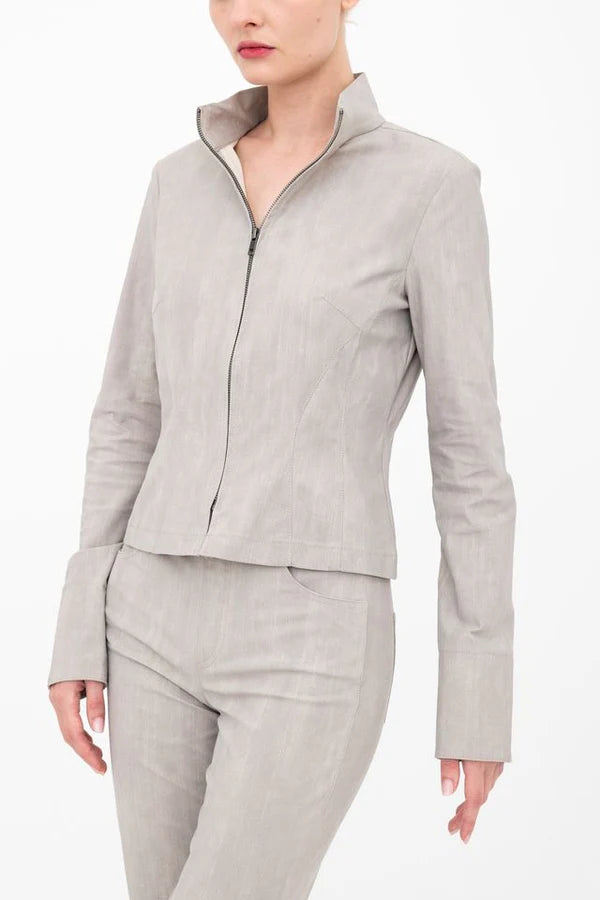 Ballard Corset Jean Jacket for Women - Slim Fit Denim Jacket with Corset Lacing Detail in Ash Gray | Perfect for Casual Outfits, Date Nights & Layering Looks