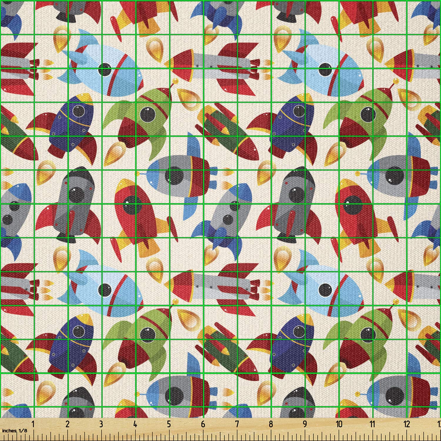 Ambesonne Space Fabric by The Yard - Cartoon Spaceship & Cosmic Travel Pattern, Stretch Knit Fabric for DIY Clothing, Sewing & Arts Crafts (10 Yards, Red Beige) - Perfect for Sci-Fi Costumes, Space-Themed Decor & Creative Projects
