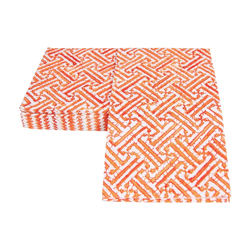 Disposable Paper Guest Towels - Caspari Fretwork Bathroom Napkins in Orange (15-Pack) | Perfect for Parties, Weddings & Upscale Restrooms