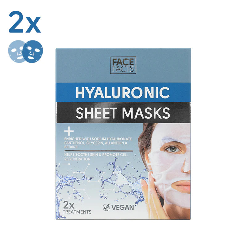 2 Pack Hyaluronic Acid Sheet Masks for Face - Hydrating & Anti-Aging Skincare - Perfect for Dry Skin Care & Spa Night Routine