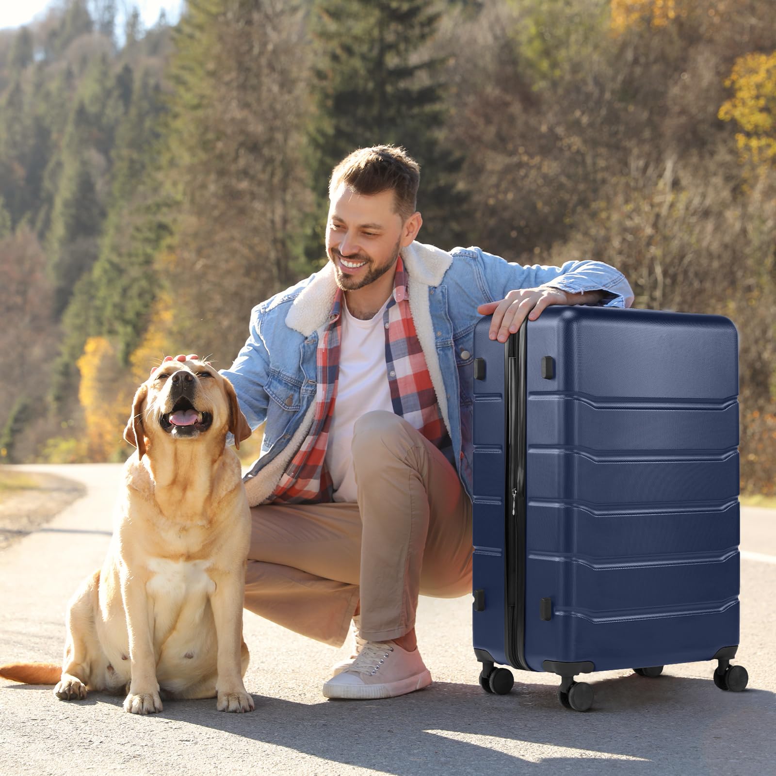 Sweetcrispy Expandable Hard Shell Carry-On Luggage with TSA Lock & 360° Spinner Wheels - 24 Inch Modern Blue Suitcase for Travel, Business Trips & Weekend Getaways