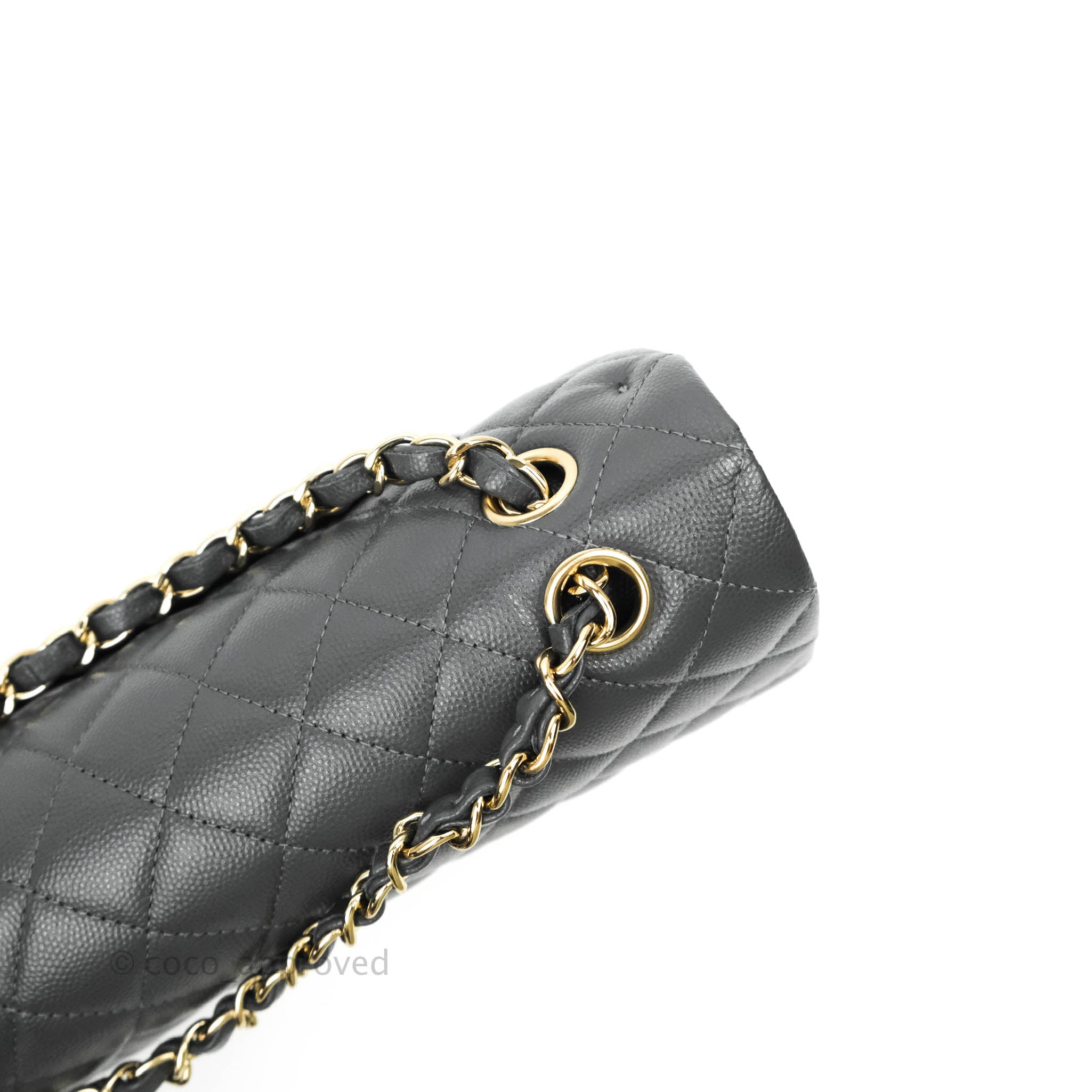 Chanel Classic M/L Medium Double Flap Bag in Dark Grey Caviar Leather with Gold Hardware - Luxury Handbag for Women, Perfect for Work, Evening Events & Special Occasions