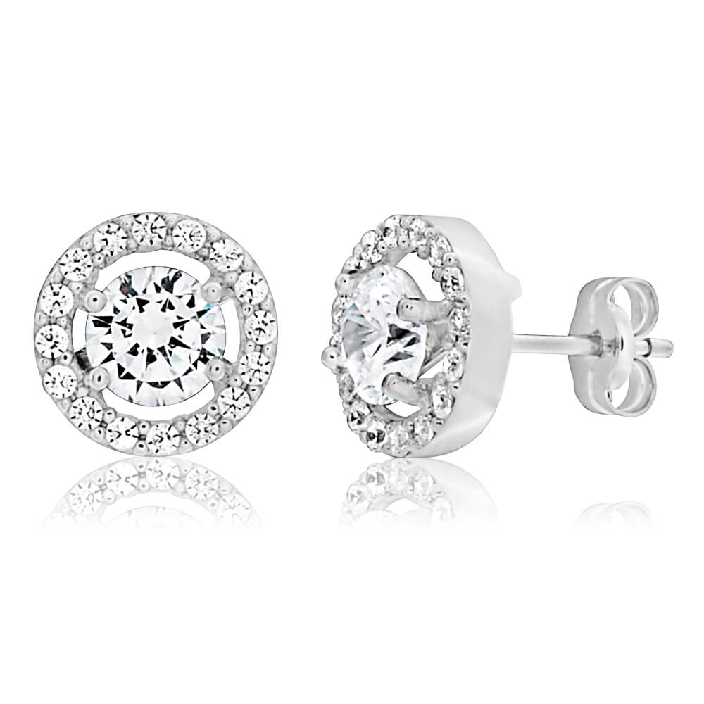 9ct White Gold Cubic Zirconia Round Halo Stud Earrings for Women - Elegant Wedding, Party & Everyday Jewelry Gift