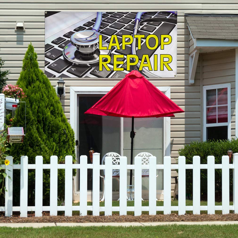 Vinyl Banner - Multiple Sizes (60x144 Inches) for Outdoor Advertising, Business Signs, Yard Signs & Laptop Repair - Weatherproof Industrial Material with 10 Grommets - Perfect for Storefronts, Events, Construction Sites & Trade Shows