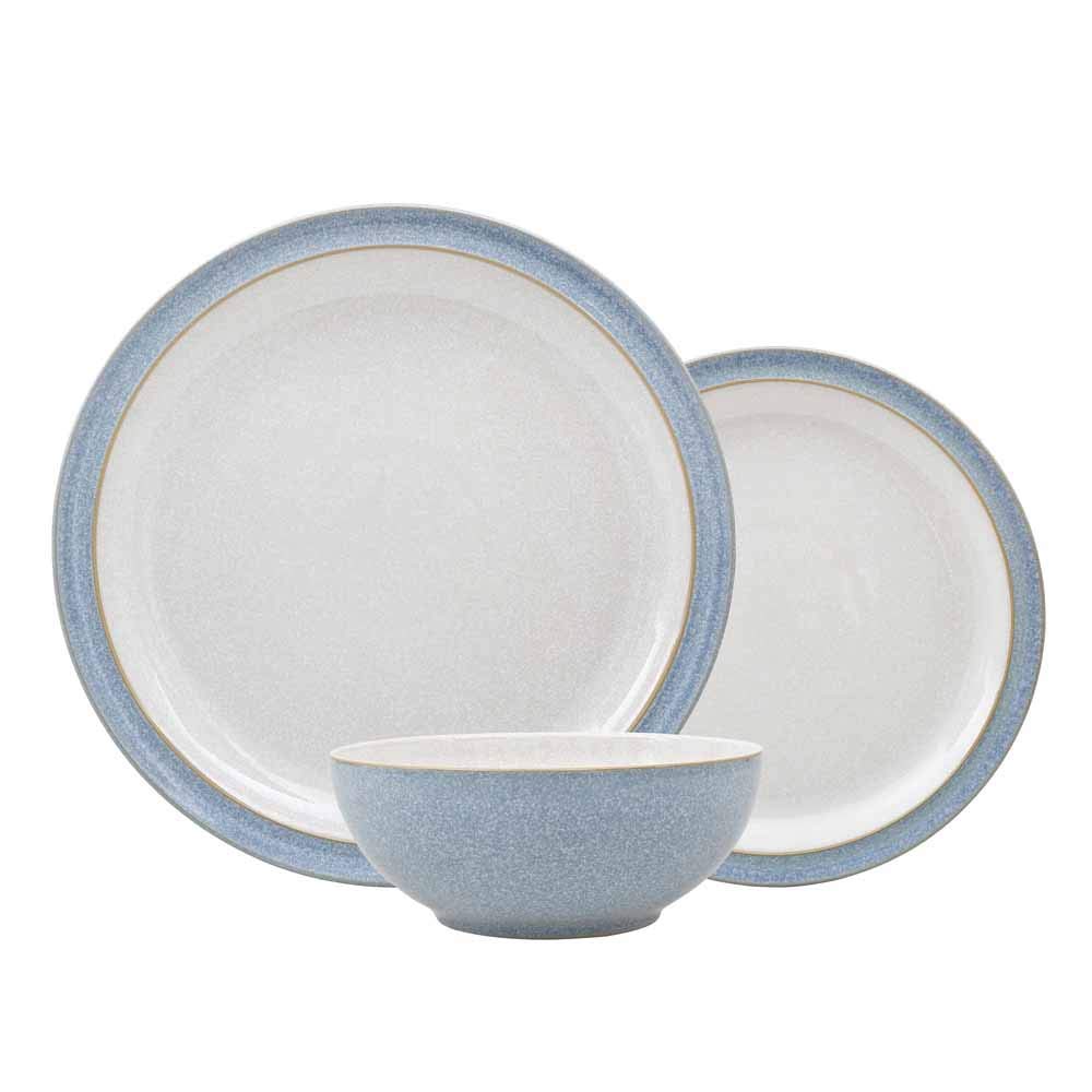 Denby Elements Blue 12-Piece Ceramic Dinnerware Set - Microwave & Dishwasher Safe Plates & Bowls - Elegant Tableware for Everyday Dining & Entertaining