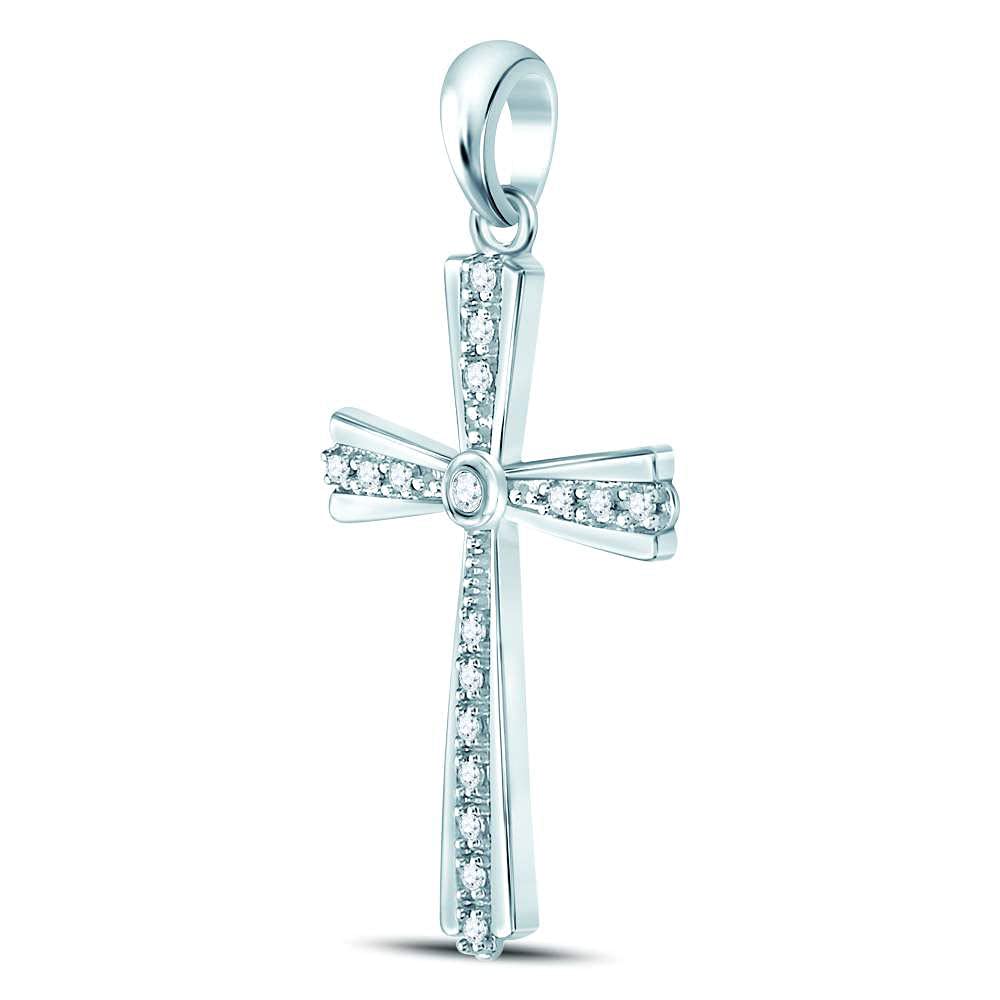10K White Gold Women's Round Diamond Religious Cross Pendant Necklace - 1/10 CTTW - Perfect for Church, Baptism, Confirmation & Everyday Faith Jewelry