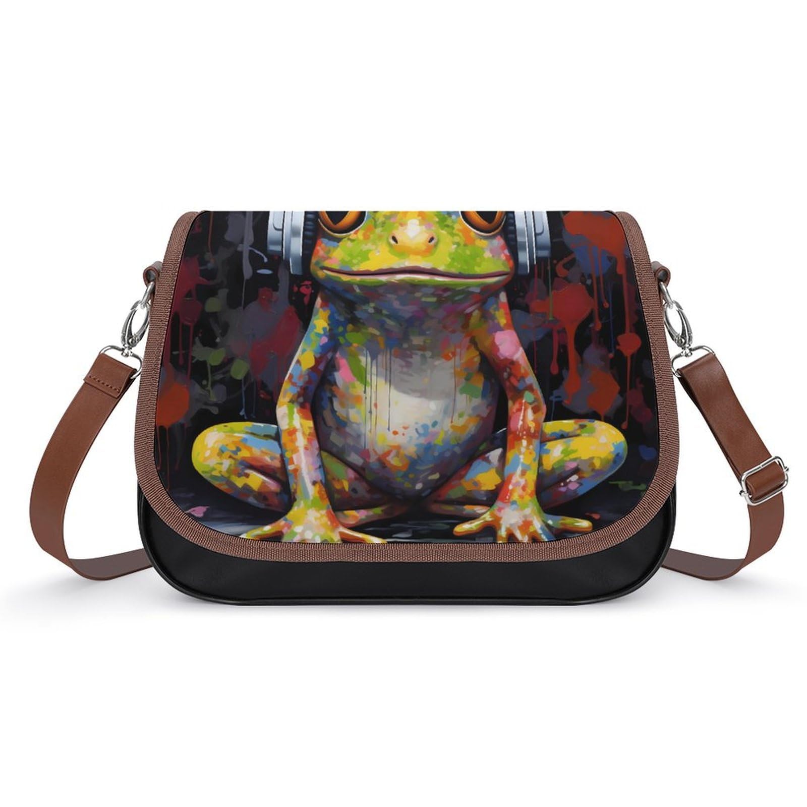 Stylish Frog in Headphones Women's Crossbody Bag - Adjustable Strap Shoulder Purse for Daily Use, Travel & Shopping
