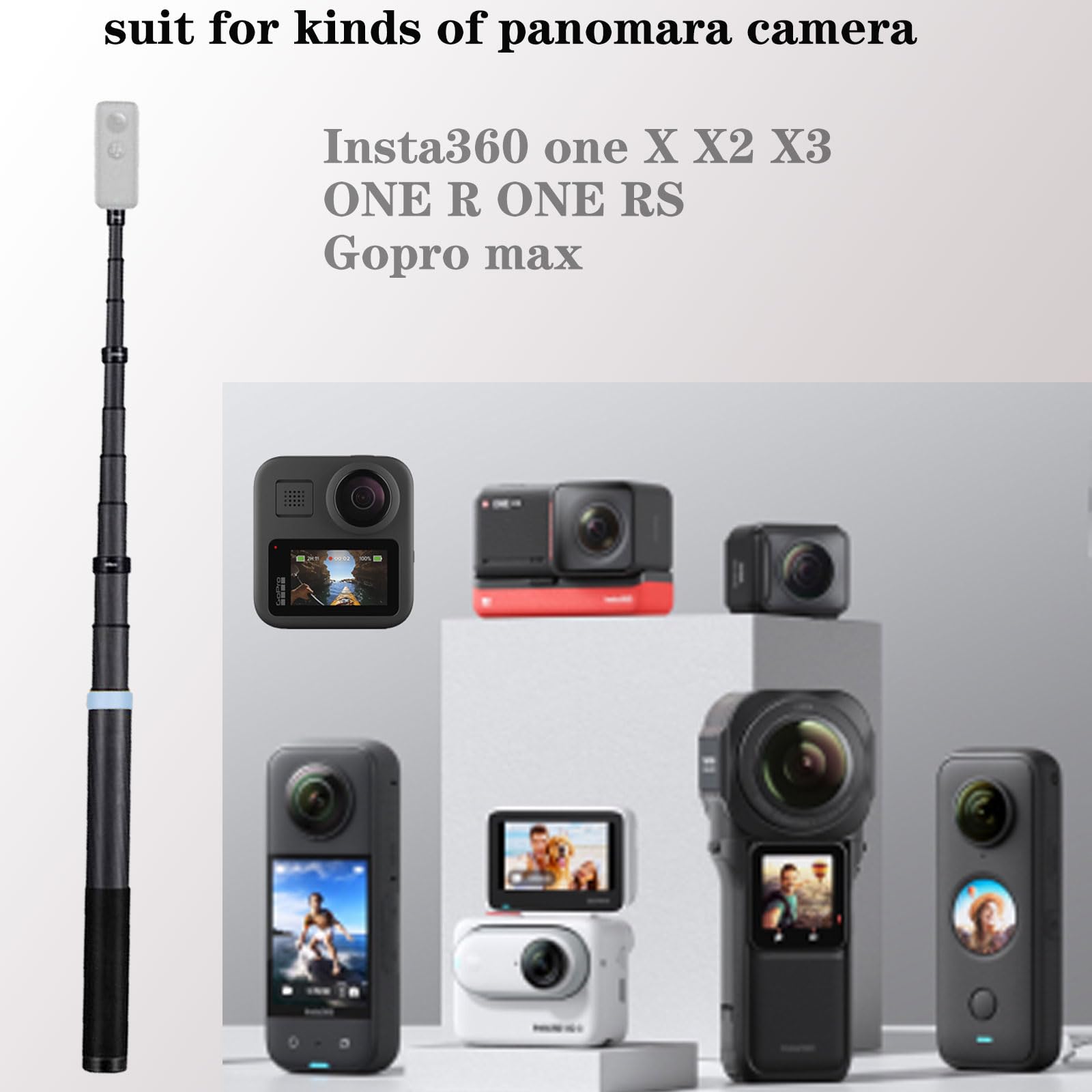 3M 9.8ft Extended Edition True Carbon Fiber Selfie Stick for Insta360 X4/X3/X2/ONE R/ONE X Action Camera - Lightweight & Durable Tripod Monopod for Vlogging, Travel & Outdoor Adventures (Blue)