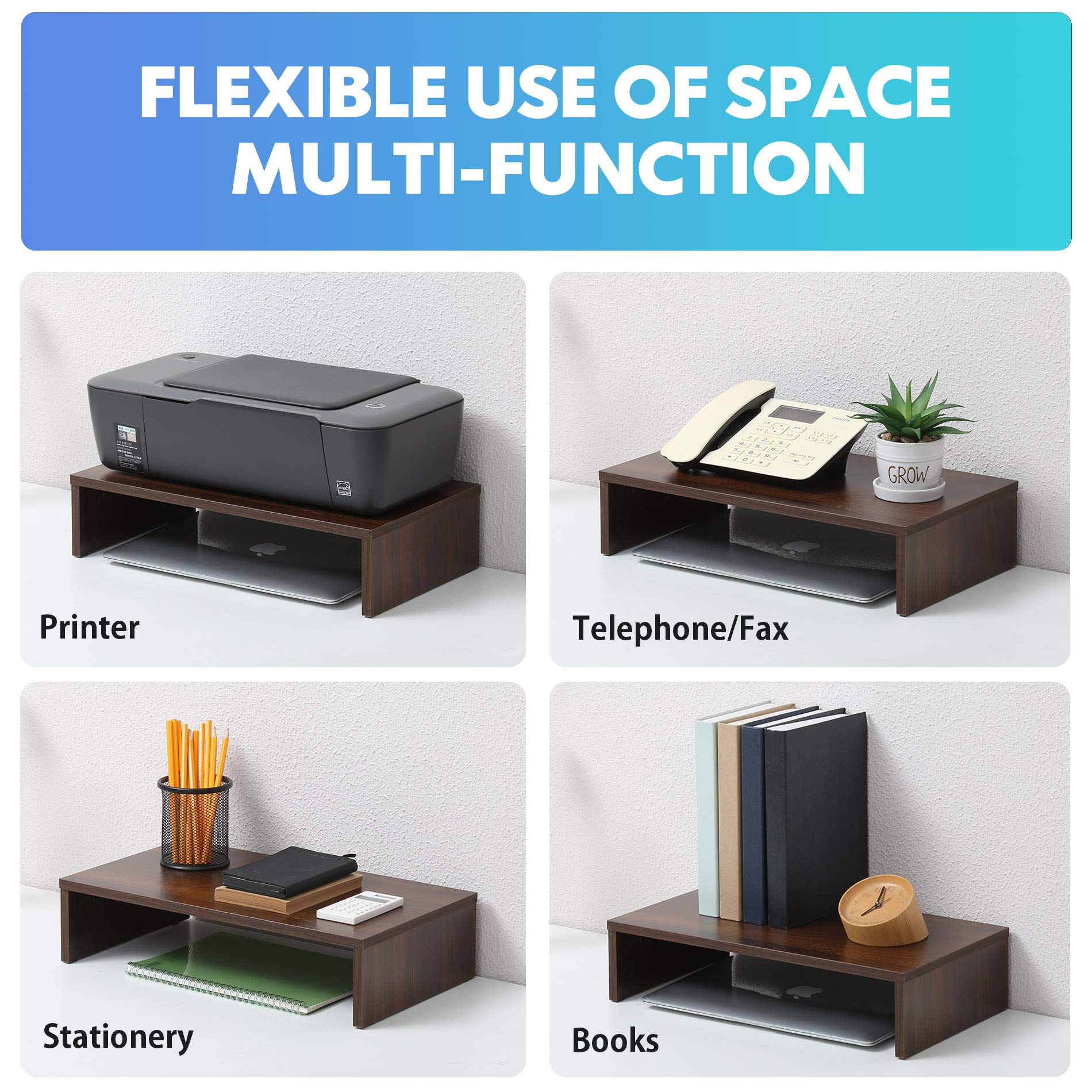 FITUEYES 16.7 Inch Wood Monitor Stand Riser with Shelf - Ergonomic Desktop Organizer for Computer Screen & Laptop - Perfect for Home Office, Gaming Setup and Workspace Organization