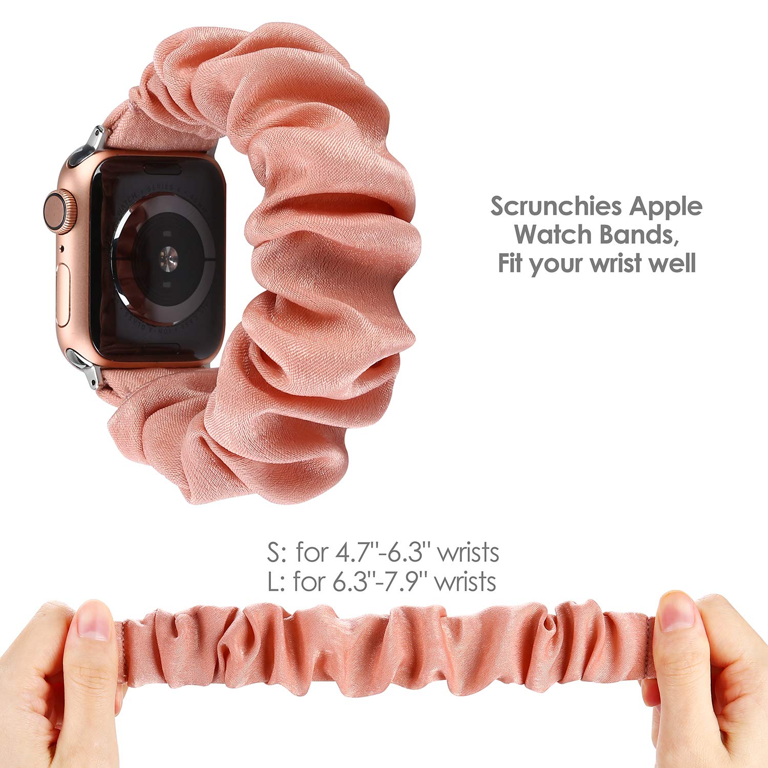 TOYOUTHS Compatible with Apple Watch Band 38mm 40mm 41mm 42mm - Soft Elastic Fabric Scrunchie Strap for Women - iWatch Series 10/9/8/7/6/5/4/3/2/1/SE (Rose Gold, Small) - Perfect for Workouts, Yoga & Everyday Fashion Accessory