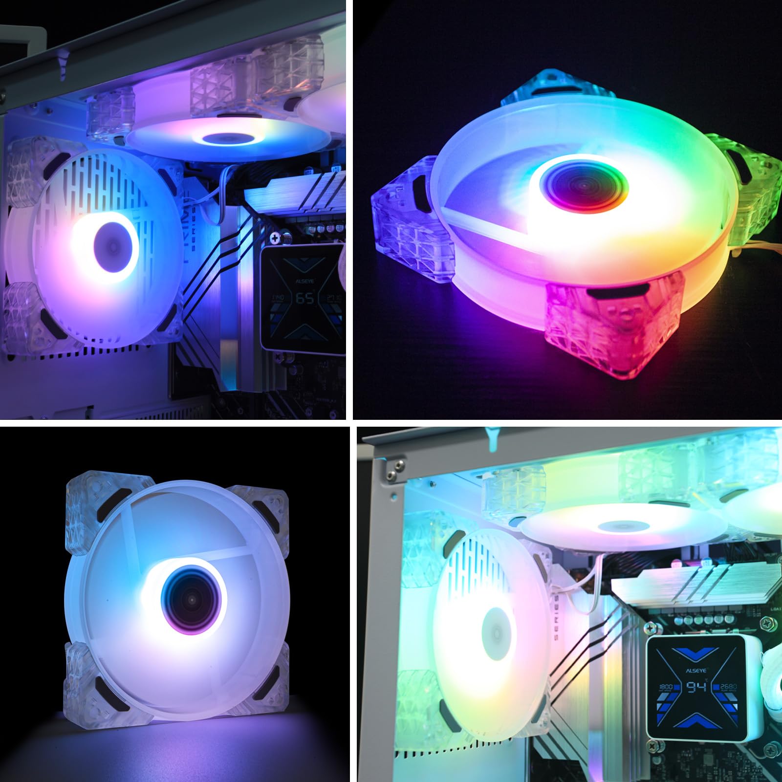 ALSEYE N12 3-Pack 120mm ARGB PWM PC Case Cooling Fans with Controller - Ultra Quiet High Airflow Half-Transparent White Computer Fans for Gaming PC, Workstation & Home Office Setup