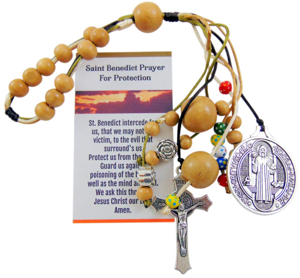 St. Benedict Home Protection Door Hanger with Colorful Beads & Saint Card Gift Set - Religious Decor for Catholic Homes, Housewarming & Spiritual Blessings