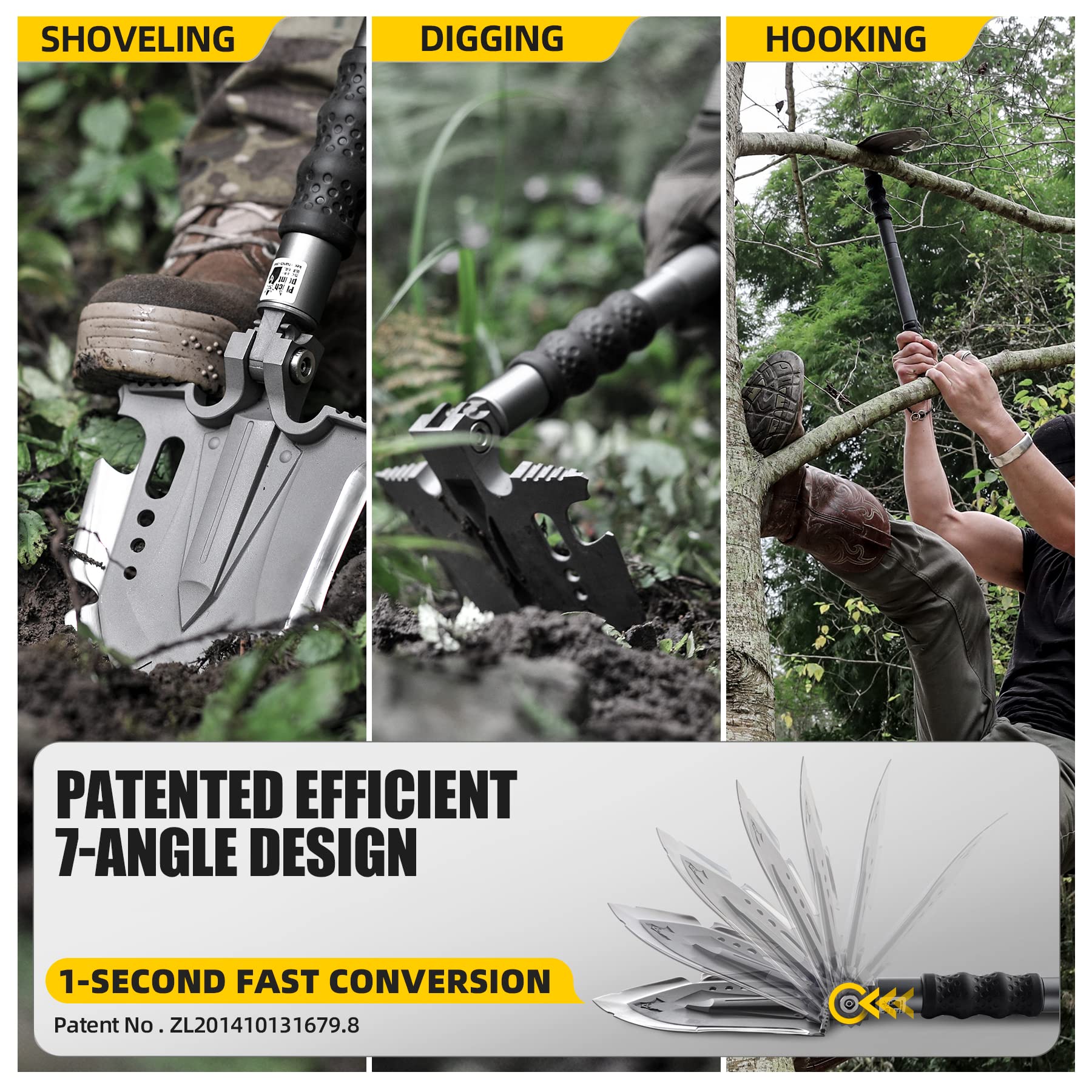29-in-1 Unbreakable Tactical Shovel - Zune Lotoo Survival Multitool with Axe, Martensitic Steel Camping Shovel | Folding Adjustable 7 Angles for Outdoor Adventures, Military Gear & Emergency Preparedness | Perfect for Camping, Hiking, Hunting & Survival Situations