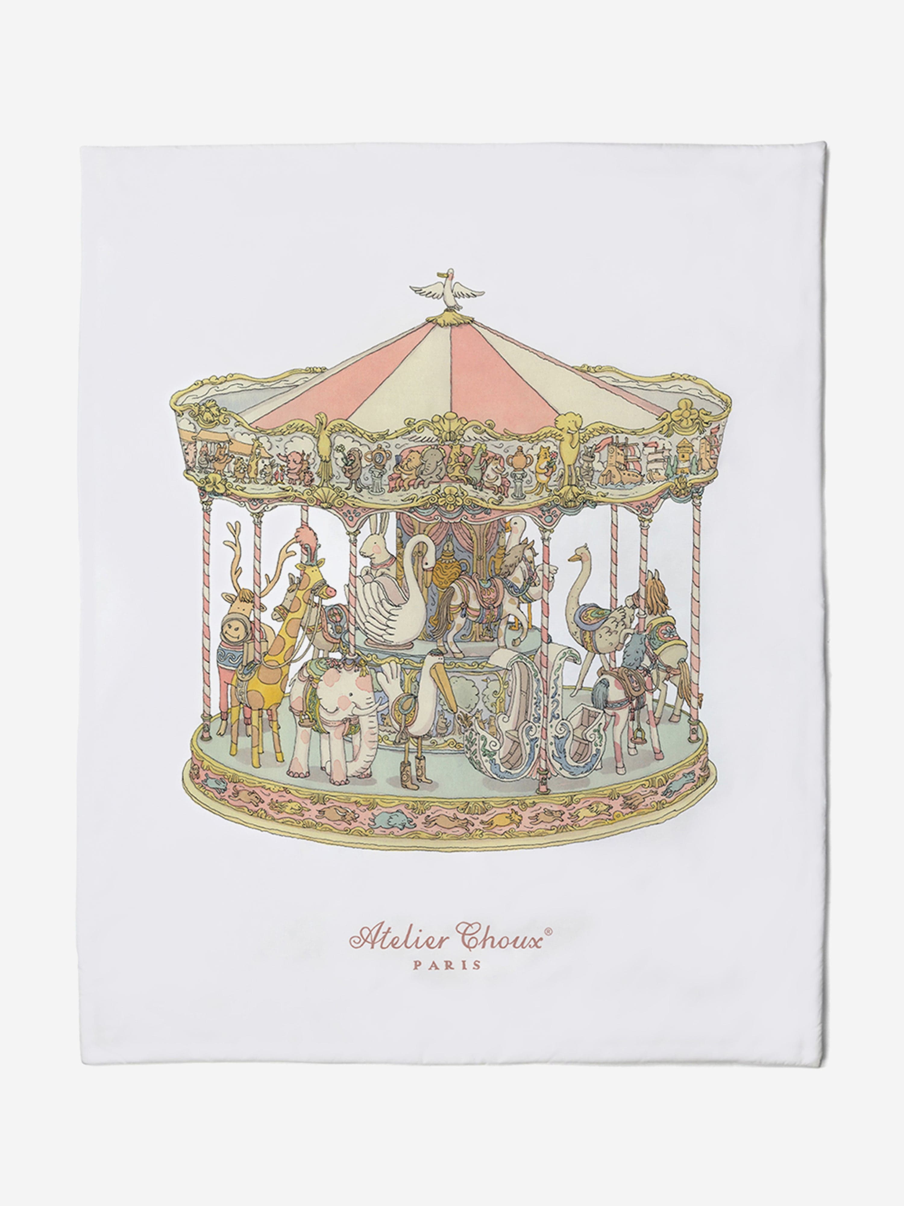 Atelier Choux Monceau Carousel Quilt for Baby Girls - 100% Organic Cotton, 100×130cm Multicolor Nursery Blanket | Perfect for Cribs, Strollers & Photo Backdrops