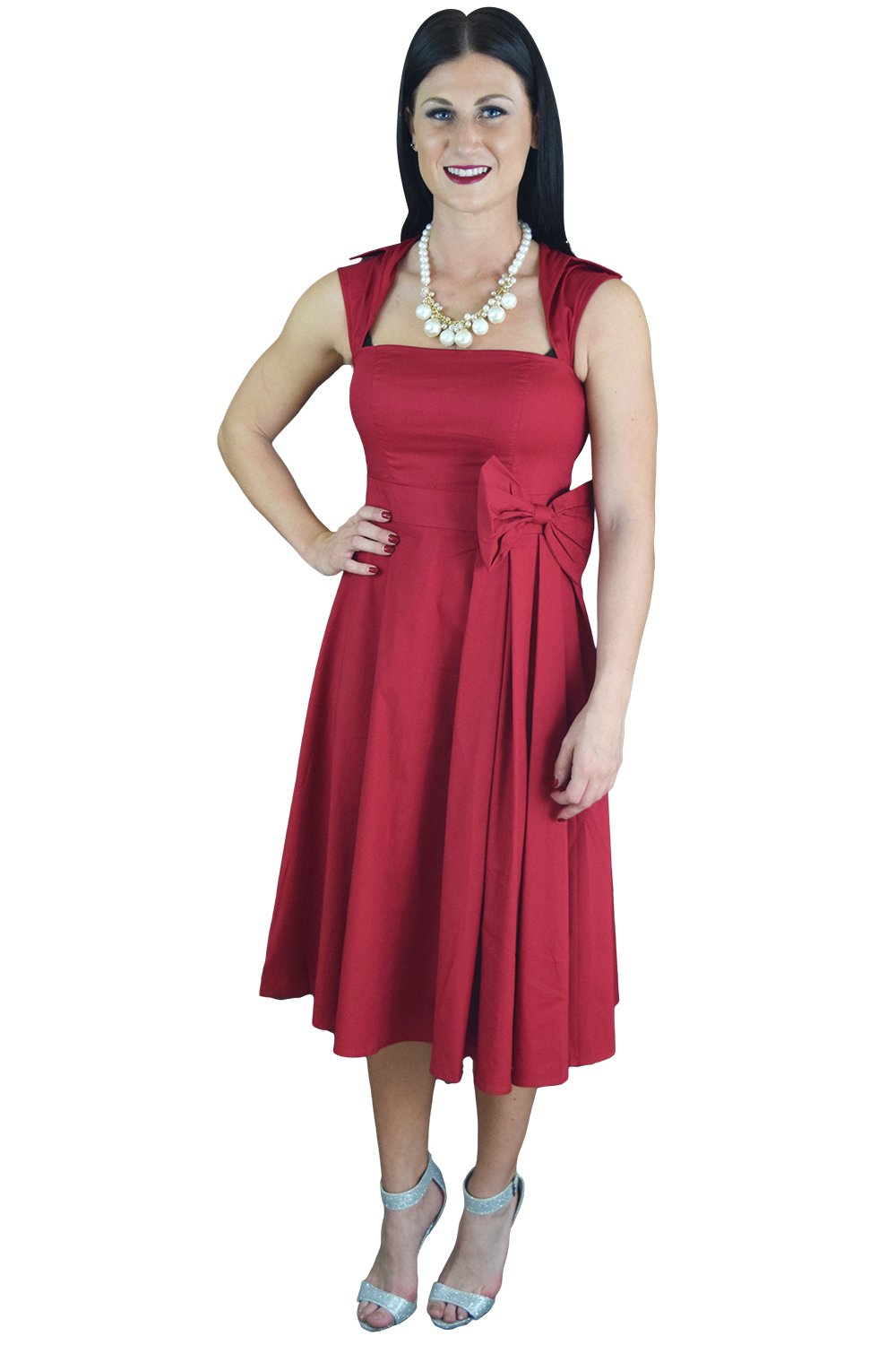 Gothic Rockabilly Red Rose Belted Party Dress - Vintage Pin-Up Style for Women | Perfect for Halloween, Cosplay & Retro Themed Parties
