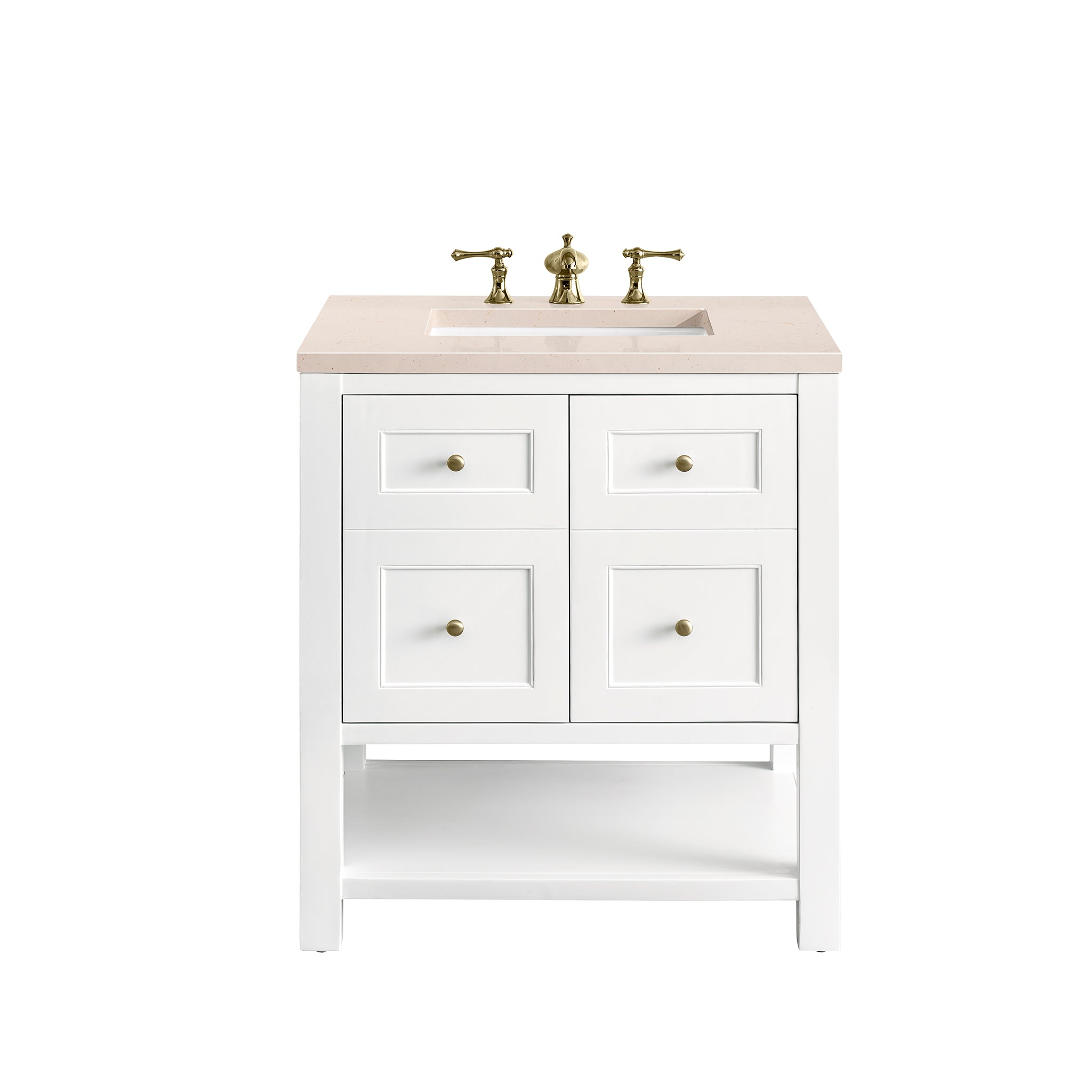 Breckenridge 30 Inch Single Bathroom Vanity Set with Bright White Finish & 3CM Eternal Marfil Stone Top - Perfect for Modern Master Bathrooms and Guest Bath Remodels