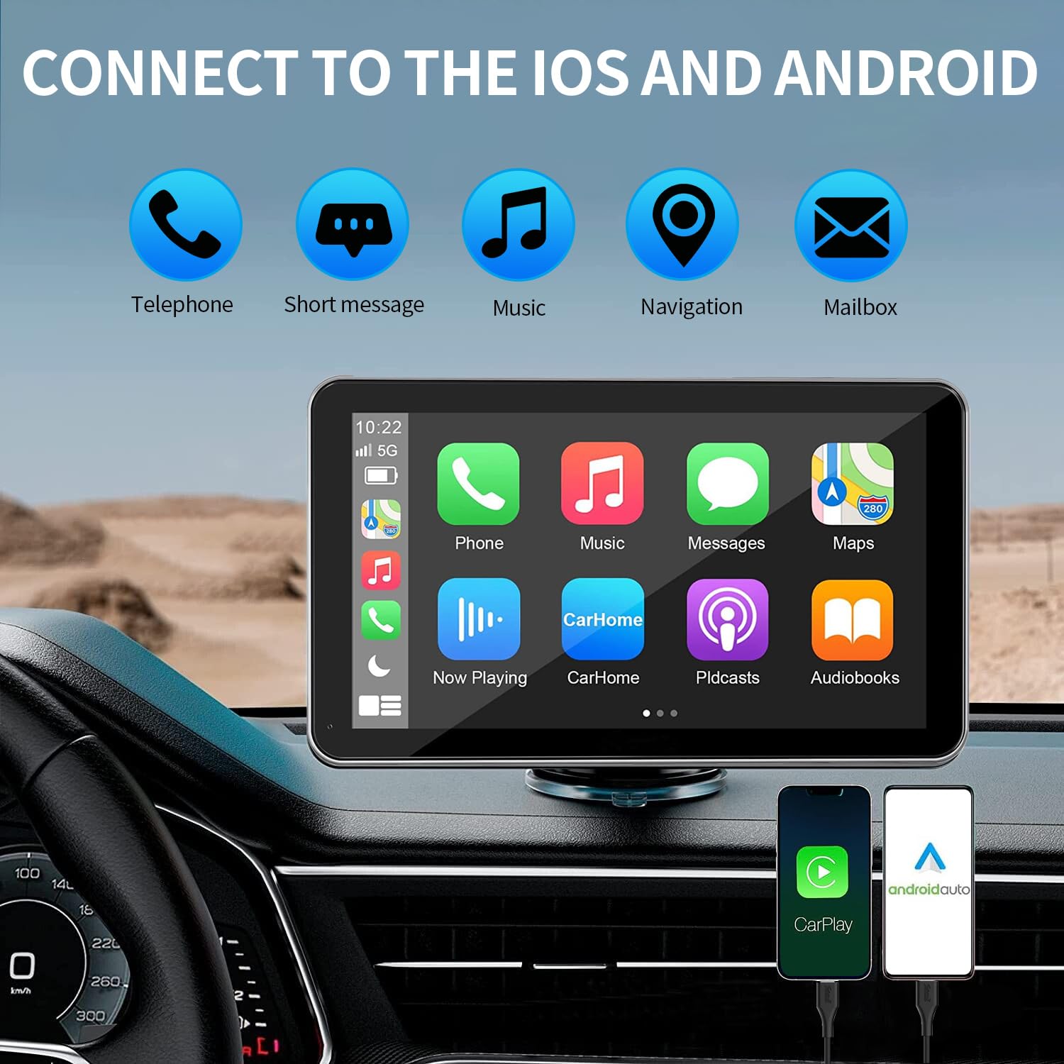 B-Qtech 7 Inch Double Din Car Stereo with Apple CarPlay & Android Auto - Wireless Touch Screen Car Radio Receiver with Backup Camera, Bluetooth, GPS, FM, AUX & Mirror Link | Perfect for Road Trips, Commuting & Hands-Free Driving