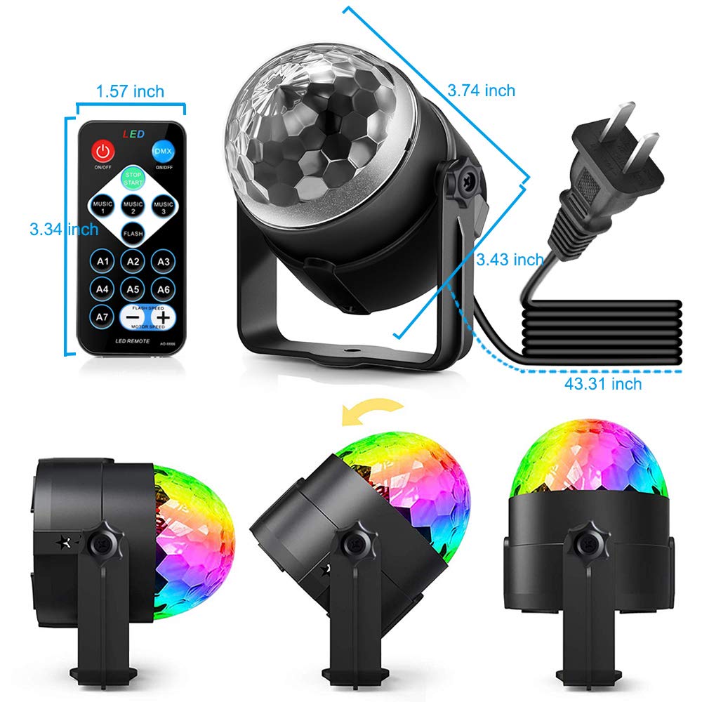 Disco Ball Party Lights - Sound Activated DJ Rave & Strobe Lights with Remote Control | Stage Lighting Effects for Birthday, Christmas, Wedding, Bar & Kids Parties | Create Club Atmosphere at Home
