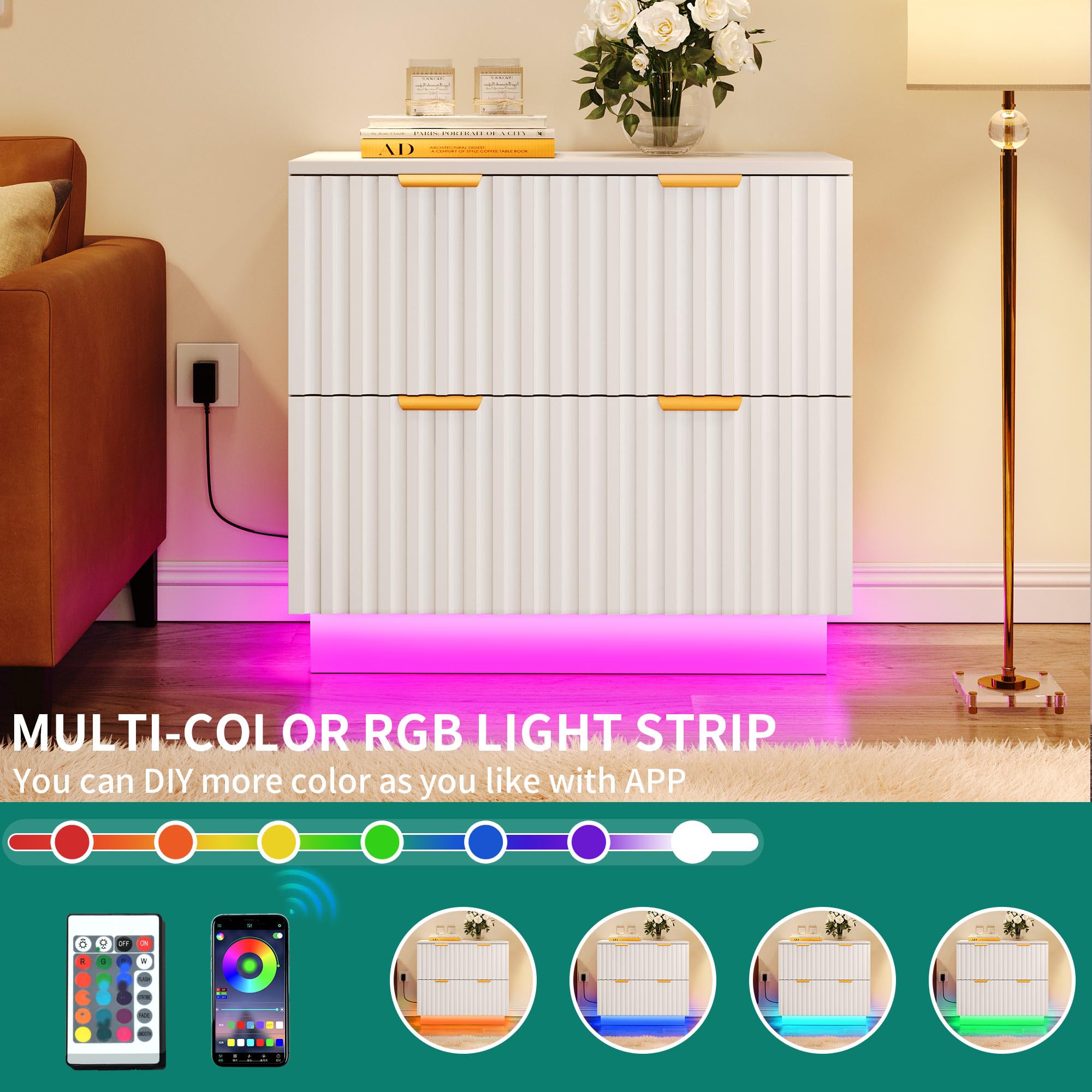 YITAHOME 2-Drawer File Cabinet with LED Light - Modern Lateral Filing Cabinet for Home Office, Large Storage Organizer - Perfect for Document Storage & Office Organization (White)