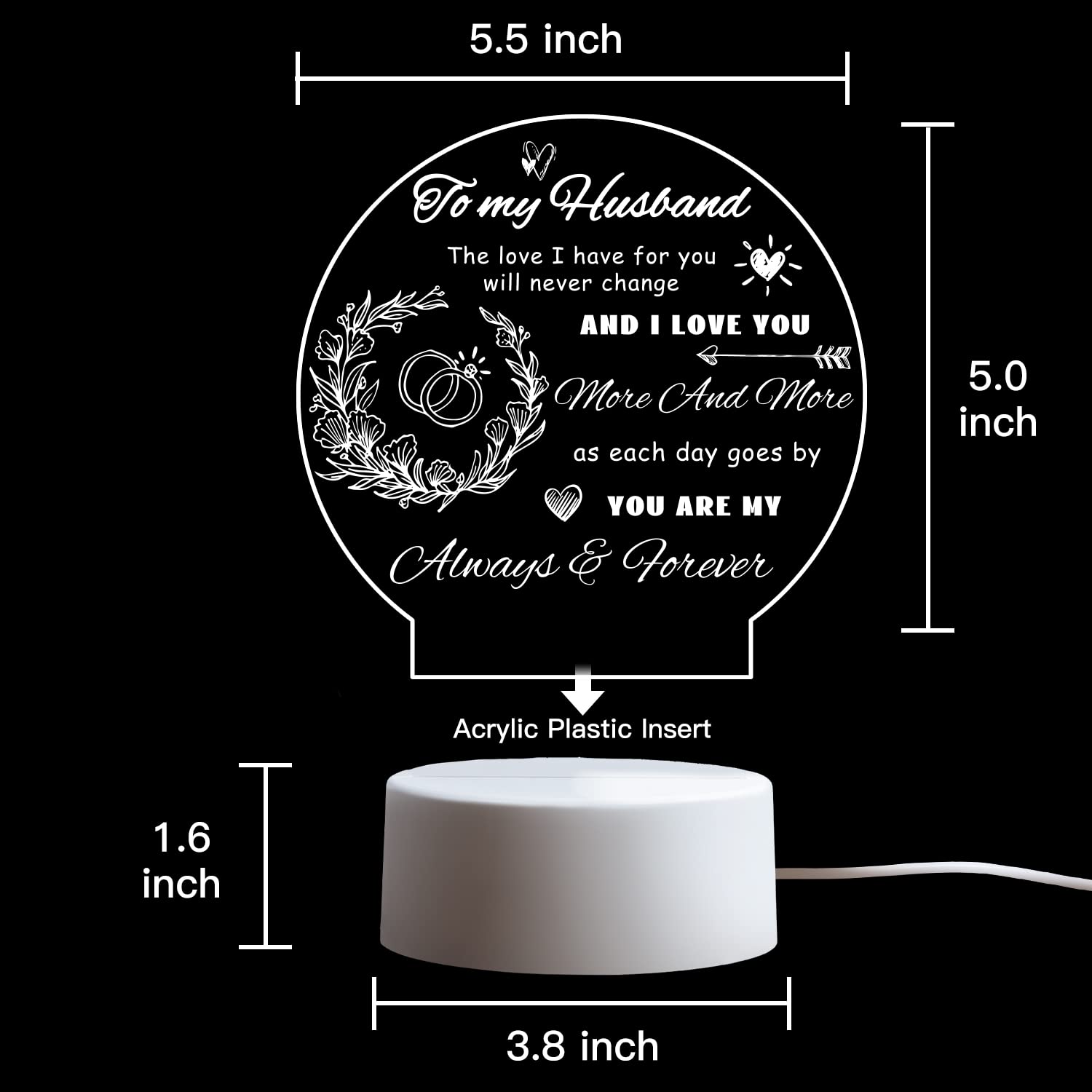 Romantic Acrylic Night Light for Husband - Personalized Wedding Anniversary, Birthday & Engagement Gift Idea from Wife | Valentine's Day Present for Him | Bedroom Decor & Romantic Atmosphere Creator