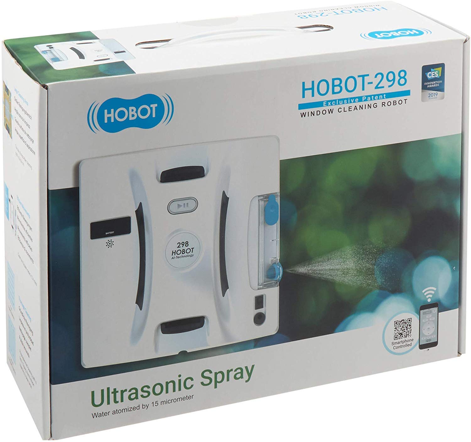 HOBOT-298 Smart Window Cleaning Robot with Ultrasonic Water Spray, AI Path Planning, Rechargeable & Replaceable Water Tank, App & Remote Control - Perfect for High-Rise Windows, Glass Doors, and Skylights
