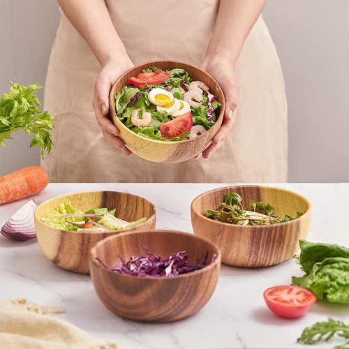 Handmade Acacia Wood Salad Bowls Set of 2 - 7.1/7.9 Inches for Fruits, Snacks & Home Decor