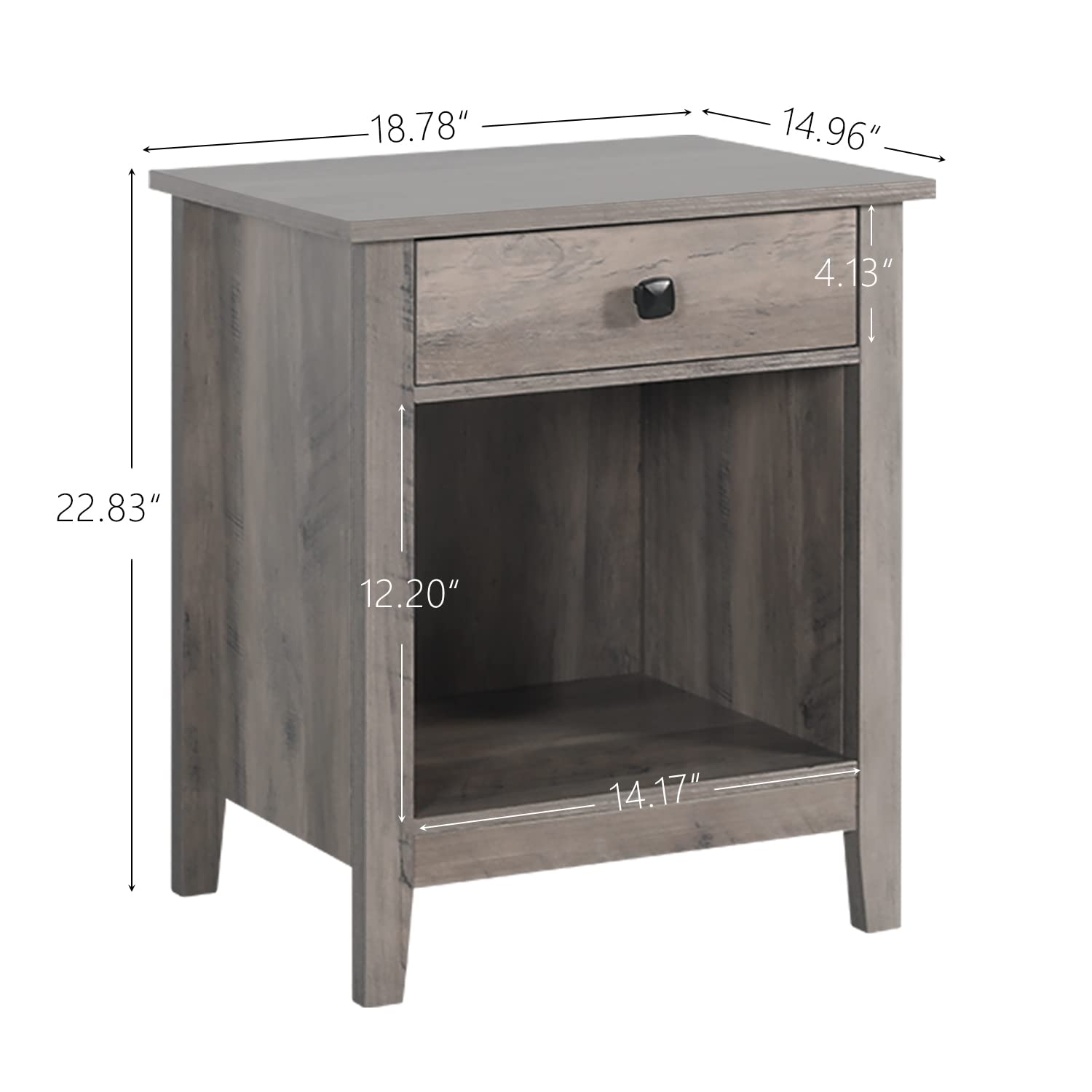 Vikiullf Nightstand Set of 2 - Wooden Bedside Tables with Drawers, Farmhouse Style Bedroom Furniture (Grey Wood Grain, 1-Drawer) - Perfect for Master Bedroom, Guest Room & Small Space Living