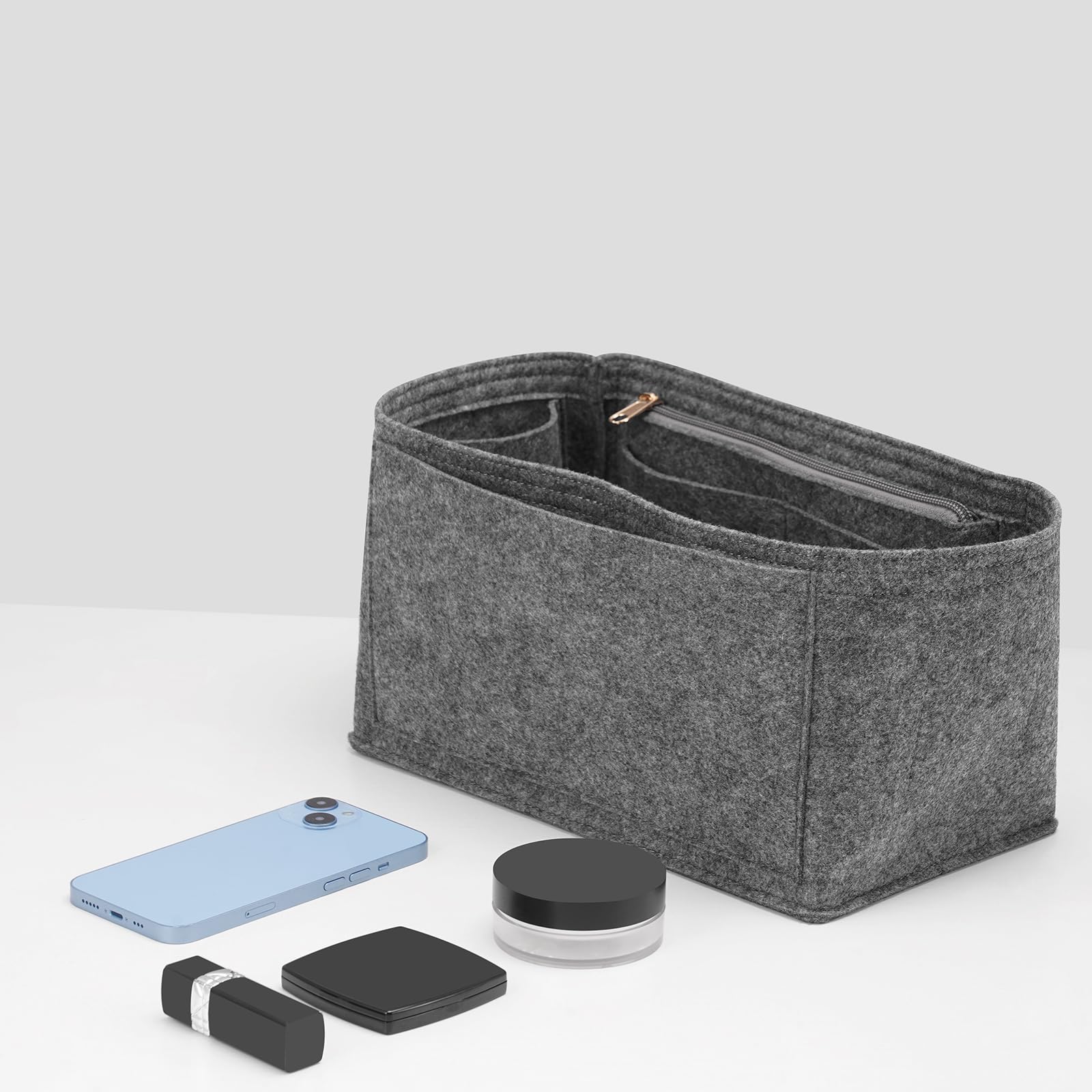 Premium Felt Purse Organizer Insert for Louis Vuitton Speedy 30 - Zippered Bag Tote Shaper in Grey (Large Size) - Perfect for Travel, Work & Everyday Use to Keep Essentials Organized
