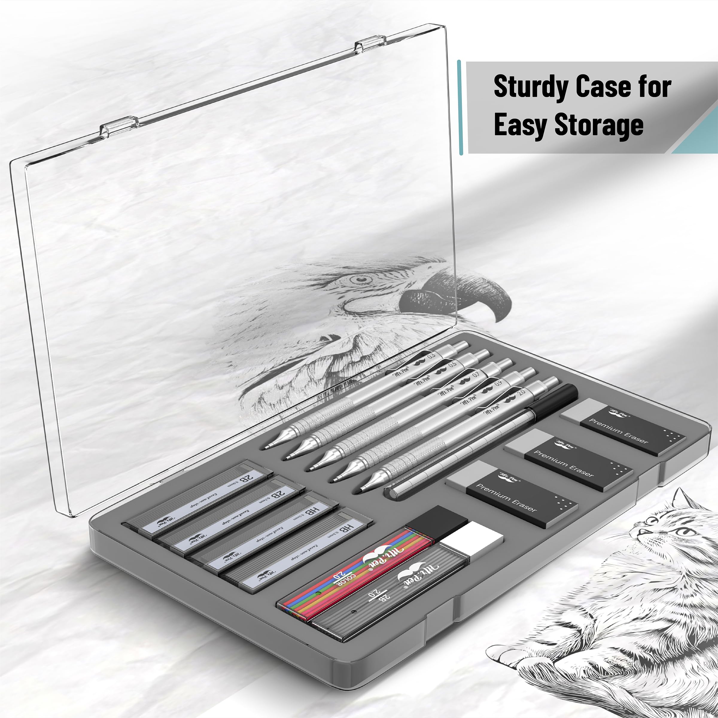 Mr. Pen Metal Mechanical Pencil Set - 5 Sizes (0.3mm, 0.5mm, 0.7mm, 0.9mm, 2mm) for Sketching, Drafting & Writing | Professional Drawing Pencils for Artists, Engineers & Students | Durable Metal Construction for Precision Work