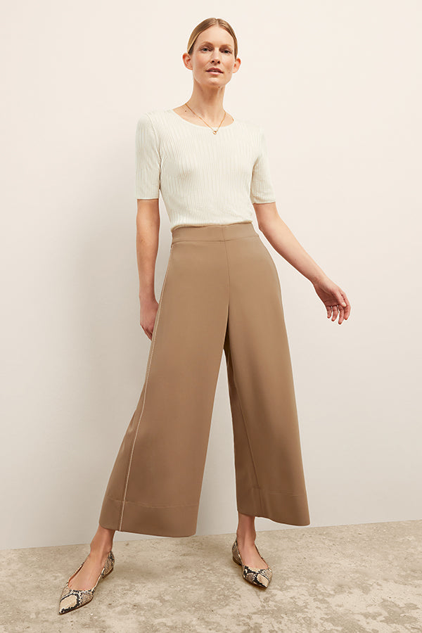 Elena Travel Culotte Pants - Everyday Comfort in Soft Crepe Fabric with Light Saddle Color | Perfect for Work, Travel & Casual Wear