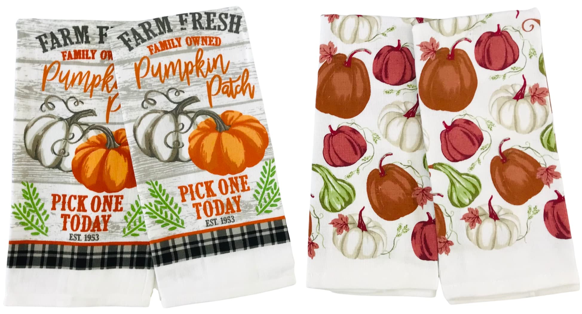 Premium Pumpkin-Themed Fall Kitchen Towels Set of 4 - Absorbent & Decorative Seasonal Dish Cloths for Autumn Home Decor, Thanksgiving & Holiday Hosting