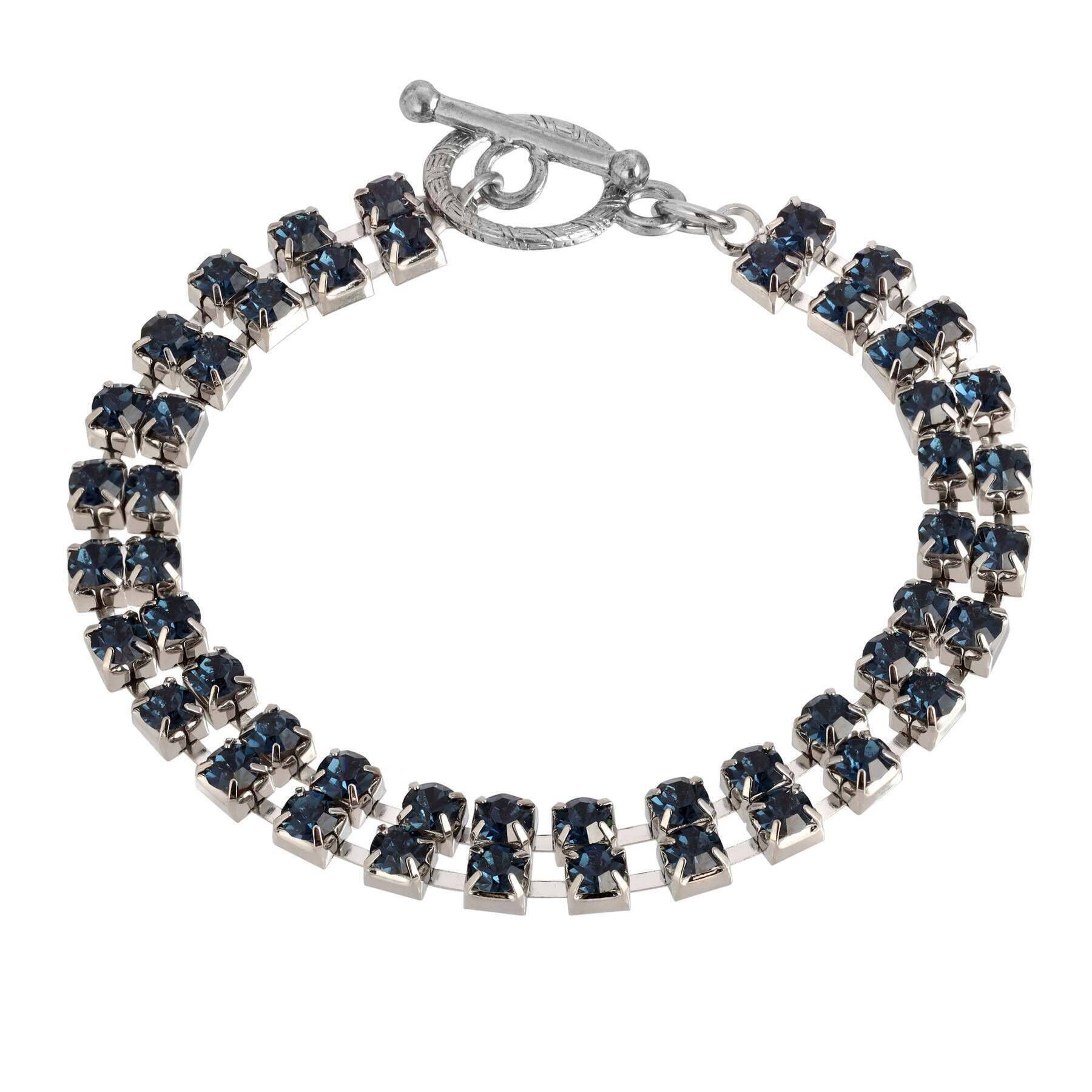 1928 Jewelry 2 Row Radiant Crystal Rhinestone Toggle Bracelet for Women - Elegant Vintage Style Jewelry for Parties, Weddings & Special Occasions