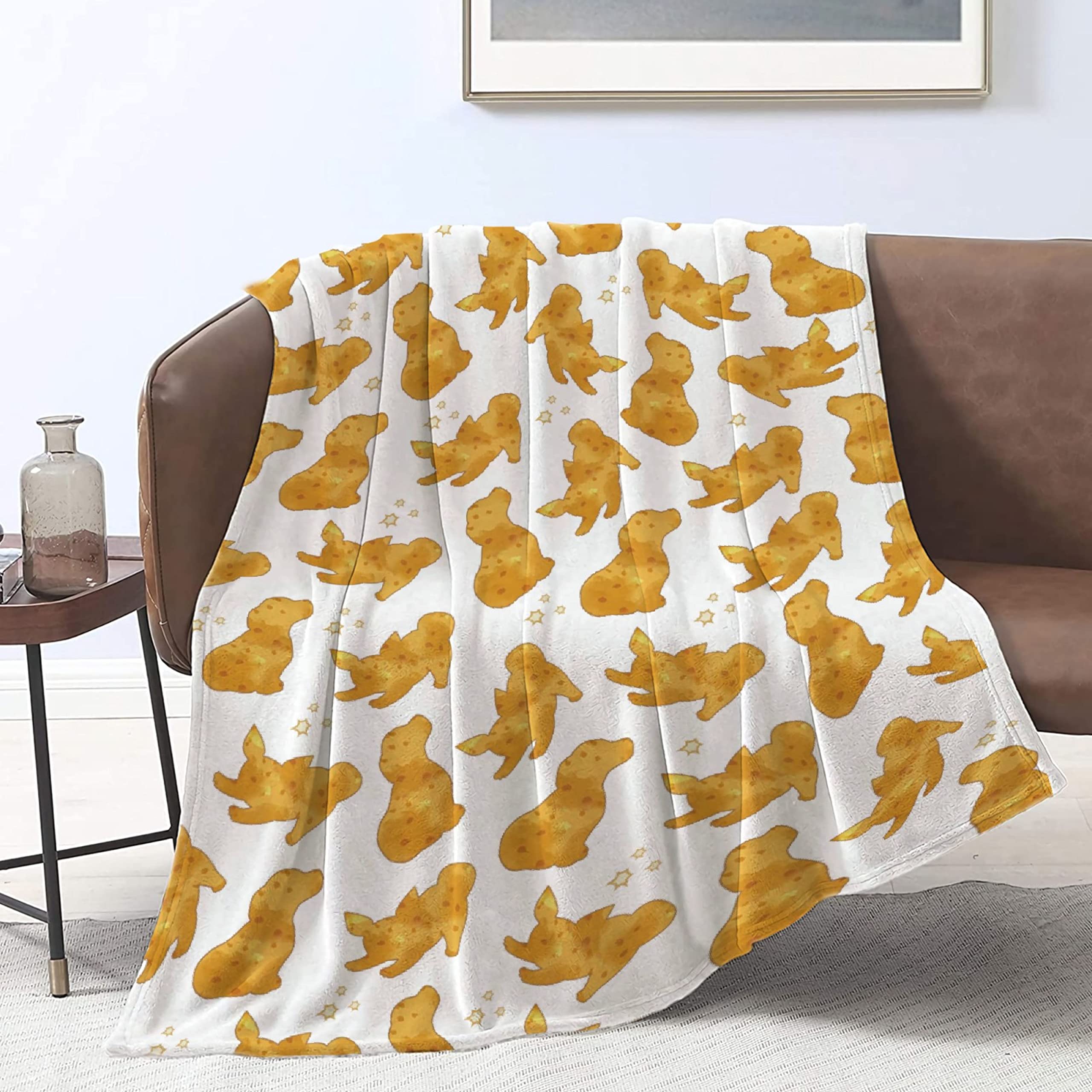 Dog Fried Chicken Nuggets White Throw Blanket - Soft Flannel Fleece for Couch, Bed & Gifts (120x90 in)