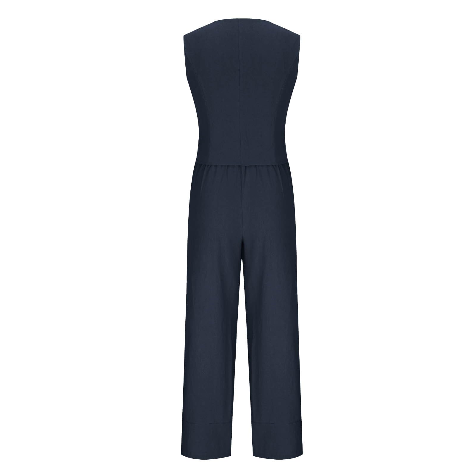 Trendy 2024 Women's Linen Lounge Set - Button Vest & Long Pants 2-Piece Outfit for Summer Vacation & Travel | Comfortable Casual Wear for Beach, Home Relaxing