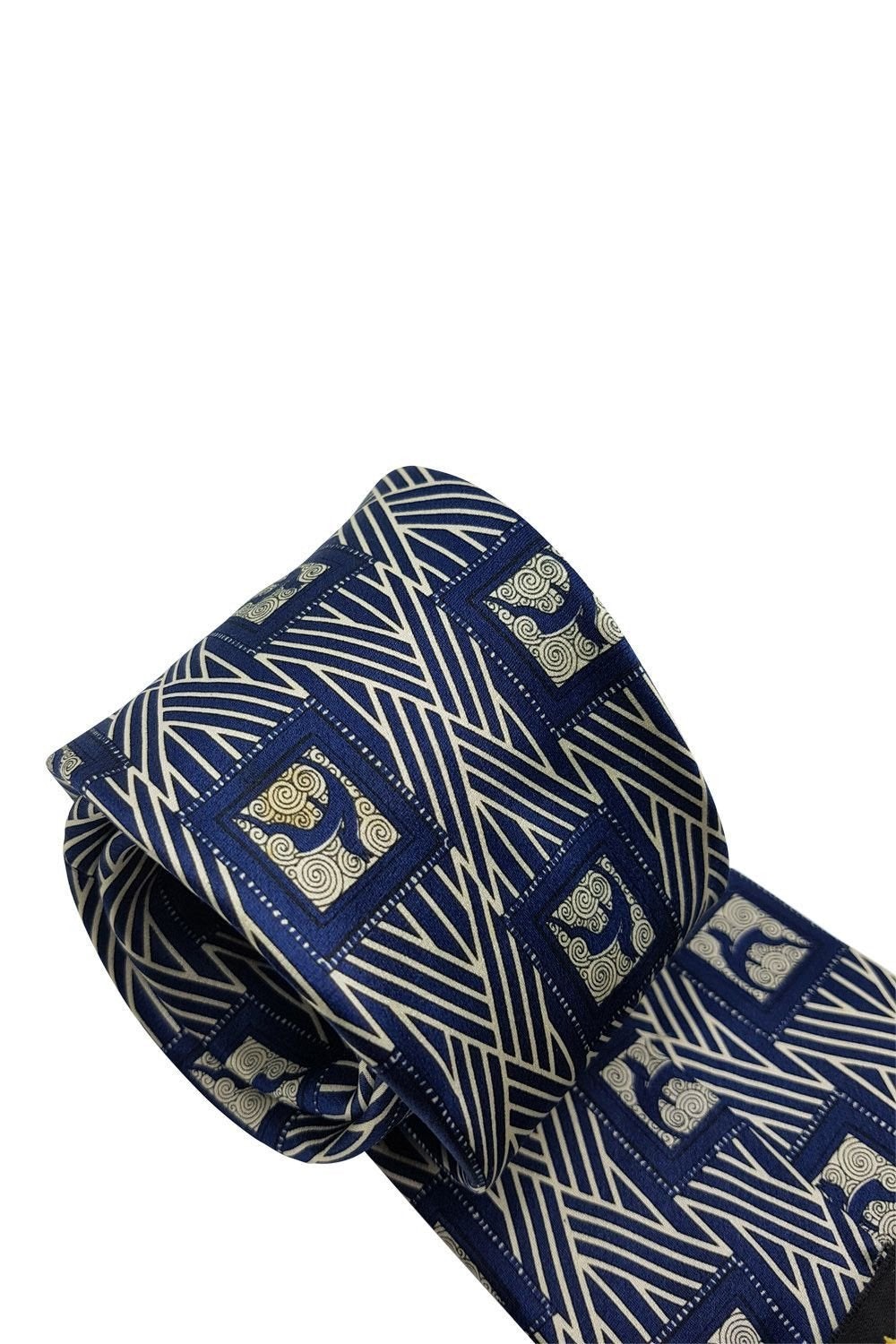 LANVIN Blue 100% Silk Geometric Print Classic Length Designer Tie (58