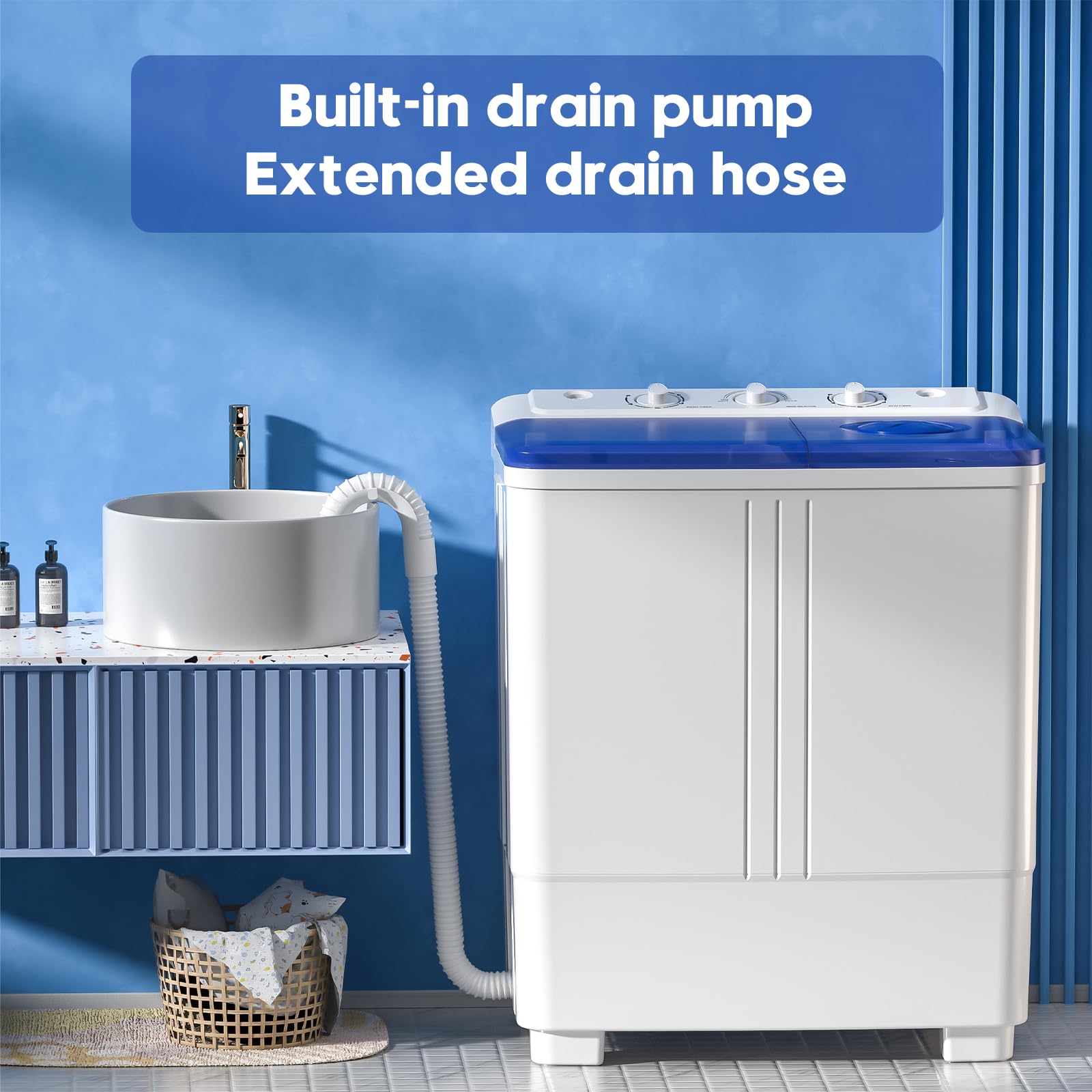 Portable Twin Tub Washing Machine - 20lbs Capacity Compact Laundry Washer with Drain Pump, Semi-Automatic 12lbs Washer & 8lbs Spinner Combo for Small Spaces - Perfect for Dorms, Apartments, RVs, Camping & Off-Grid Living