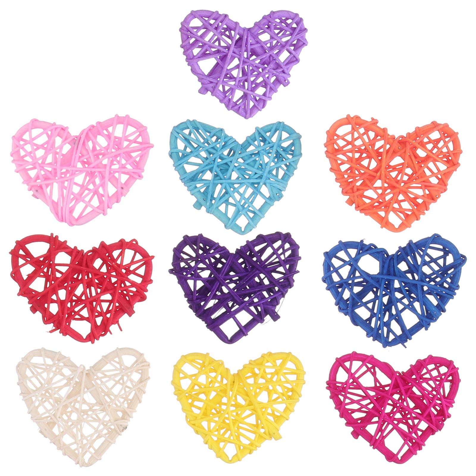 LUOZZY Heart-Shaped Rattan Hanging Ornaments - 10-Piece Mixed Set for Wedding, Party & Home Decor - Creative Boho Wall Hanging for Bedroom, Nursery, Garden & Special Events